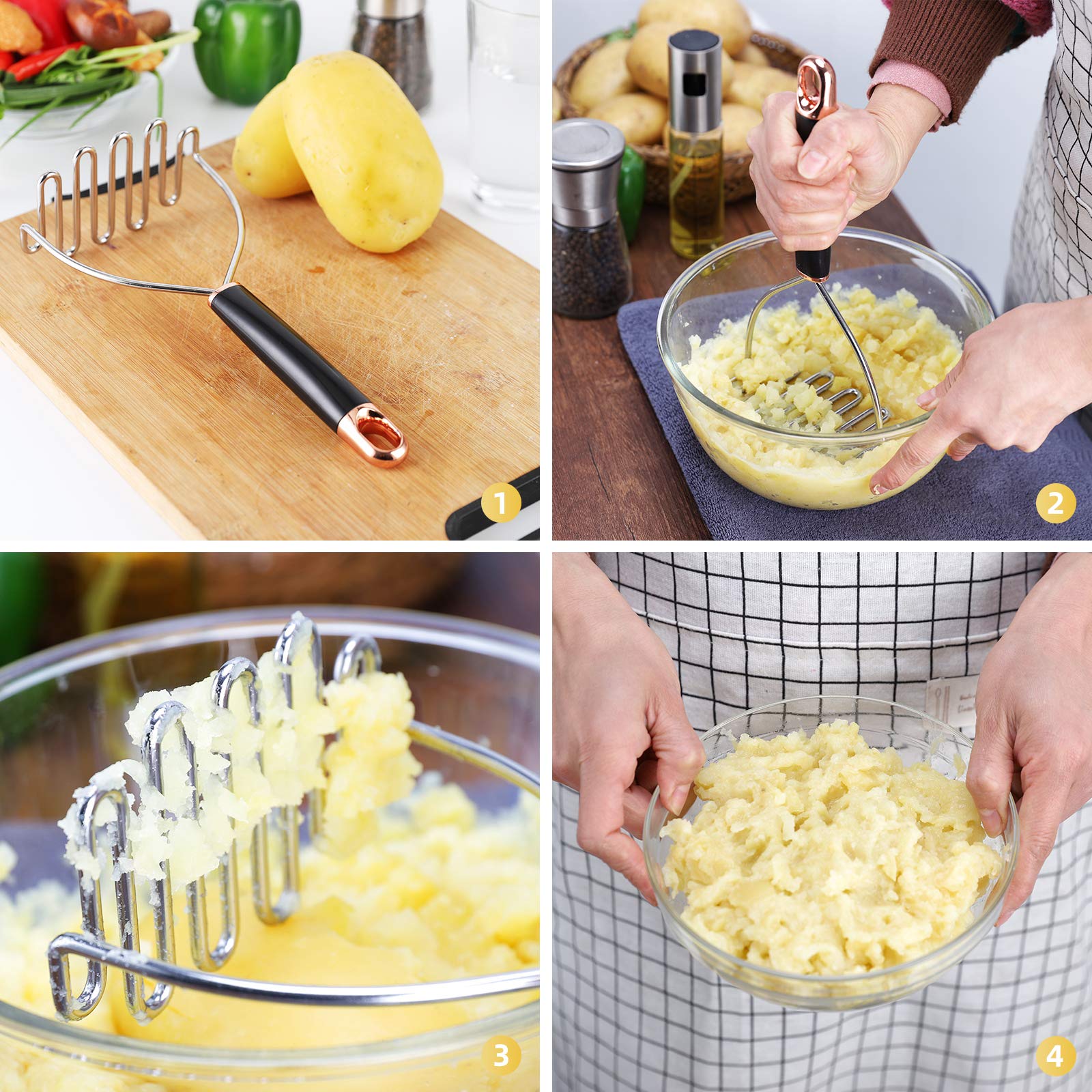 Alinnart Potato Masher, Potato Masher Stainless Steel, Heavy Duty Mashed Potatoes Masher, Professional Metal Wire Masher Kitchen