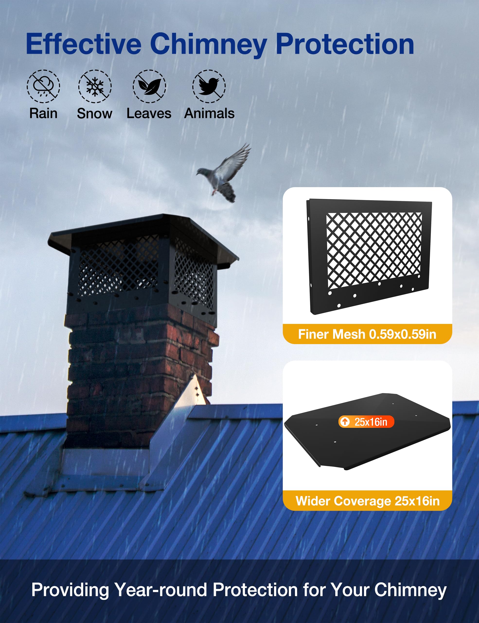 Hahaemall Chimney Cap, 10'' X 19'' Chimney Cover, Chimney Rain Caps, Adjustable Fireplace Chimney Caps For Outside To Fit Existi