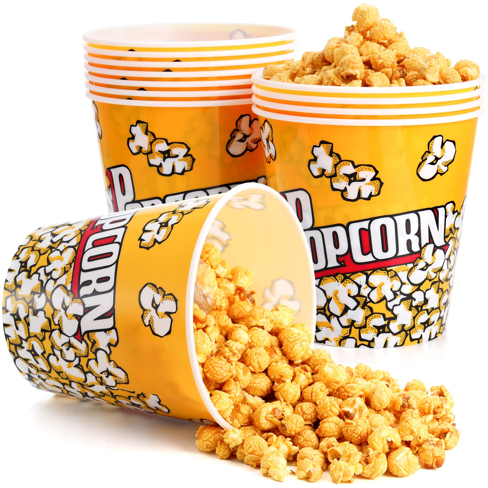 Tebery 12 Pack Plastic Popcorn Containers Reusable Popcorn Bucket Tub For Movie Night - 7 X 7 Inches