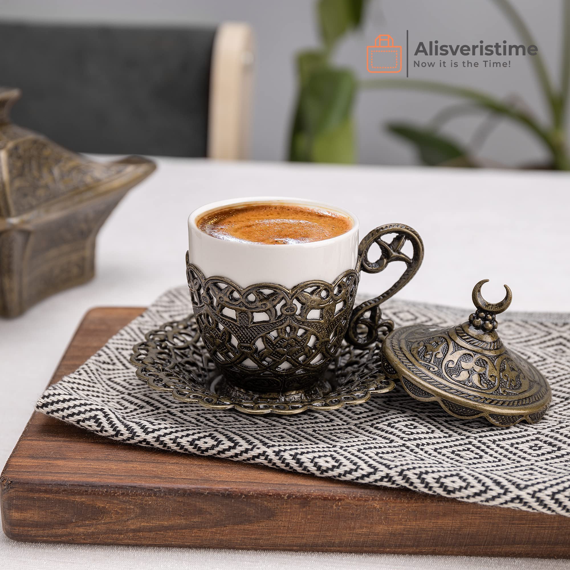 Alisveristime 27 Pc Turkish Greek Arabic Coffee Espresso Cup Saucer Set (Gelincik) (Silver)