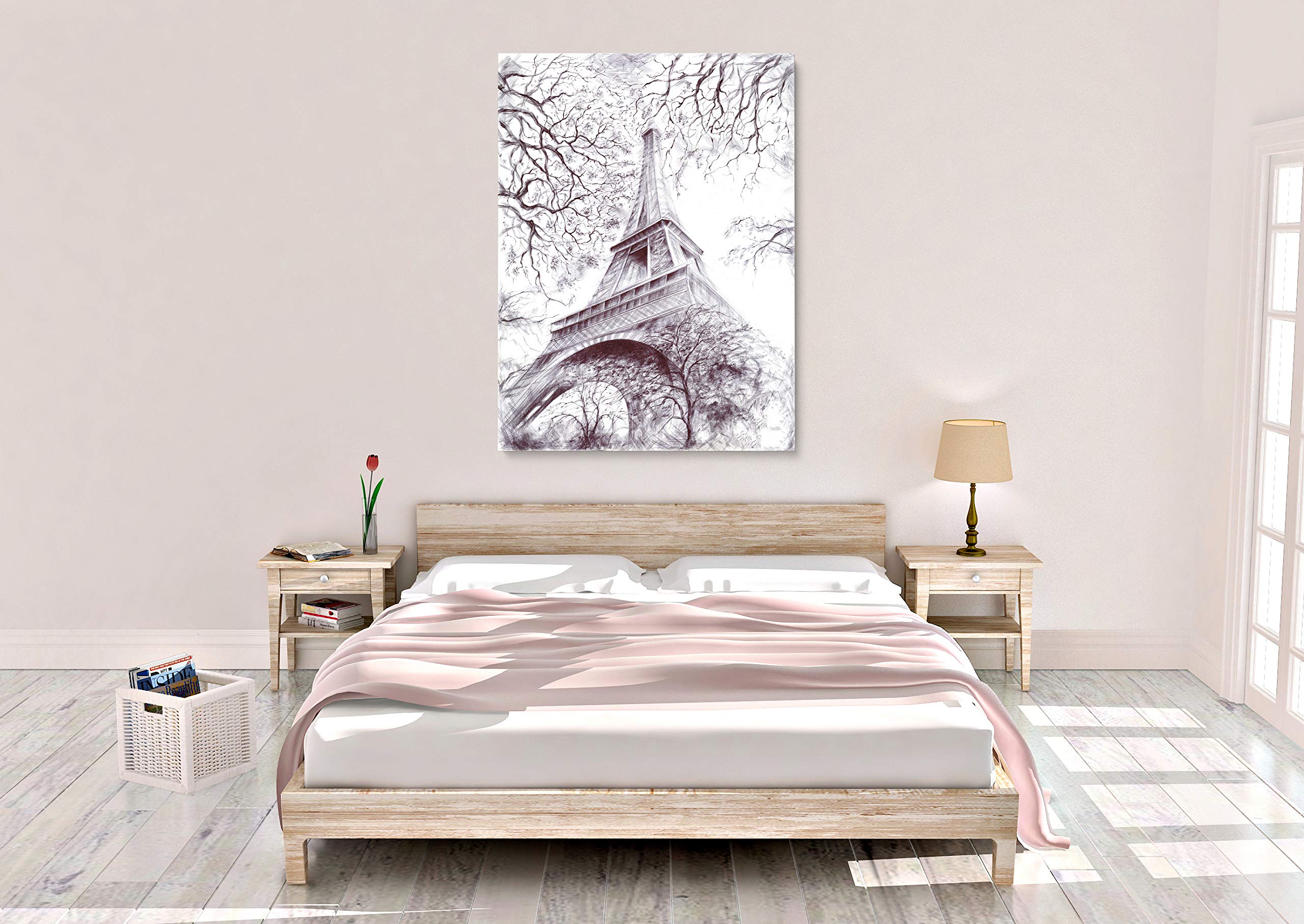 Intalence Art Eiffel Tower Bedroom Wall Decor 36X48In Black And White Paris Wall Art Premium Print On Canvas Modern Home And Off