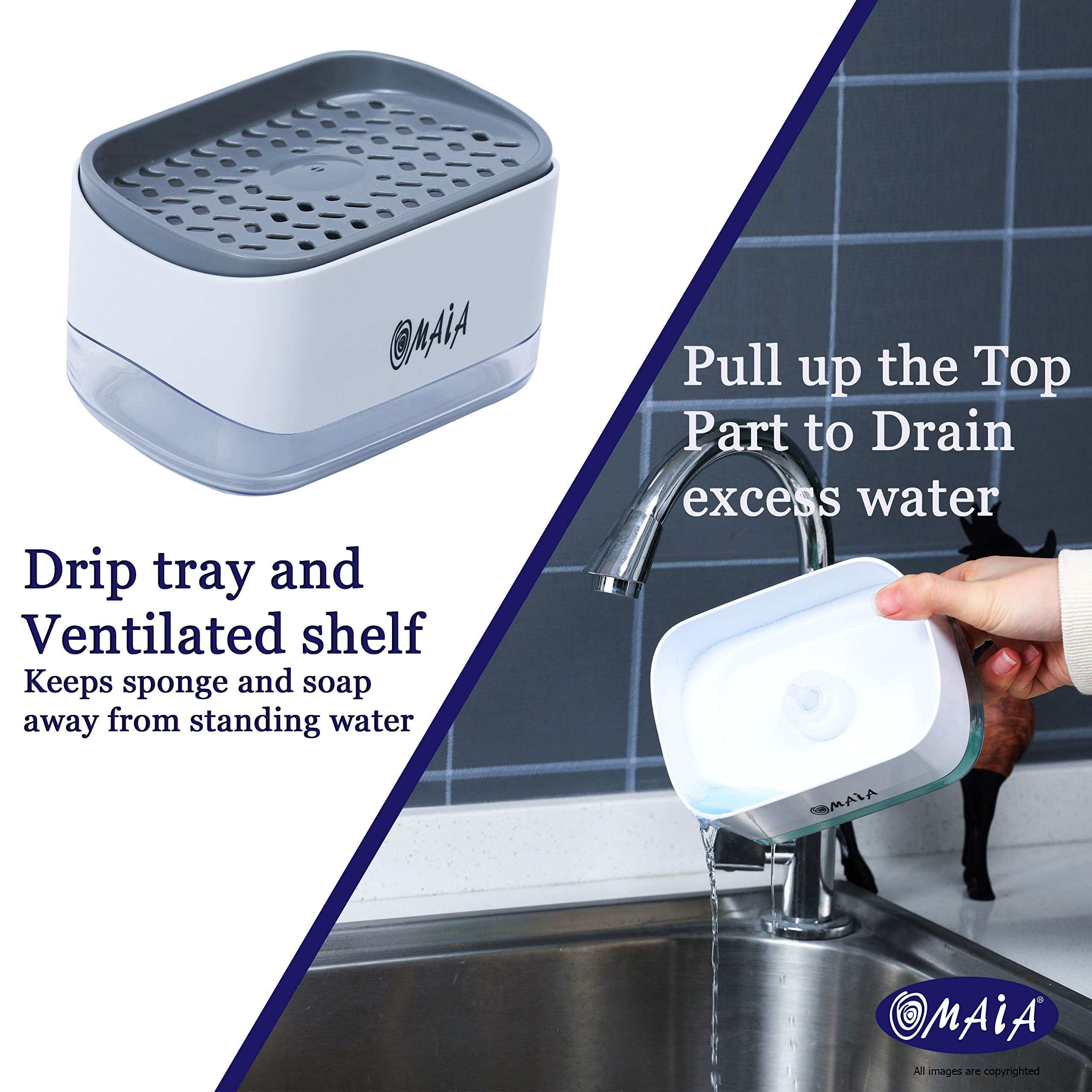 Omaia 2-In-1 Dish Soap Dispenser With Sponge Holder - Dishwashing Liquid Dispenser For Kitchen - Smart Kitchen Gadgets 2023 - Si