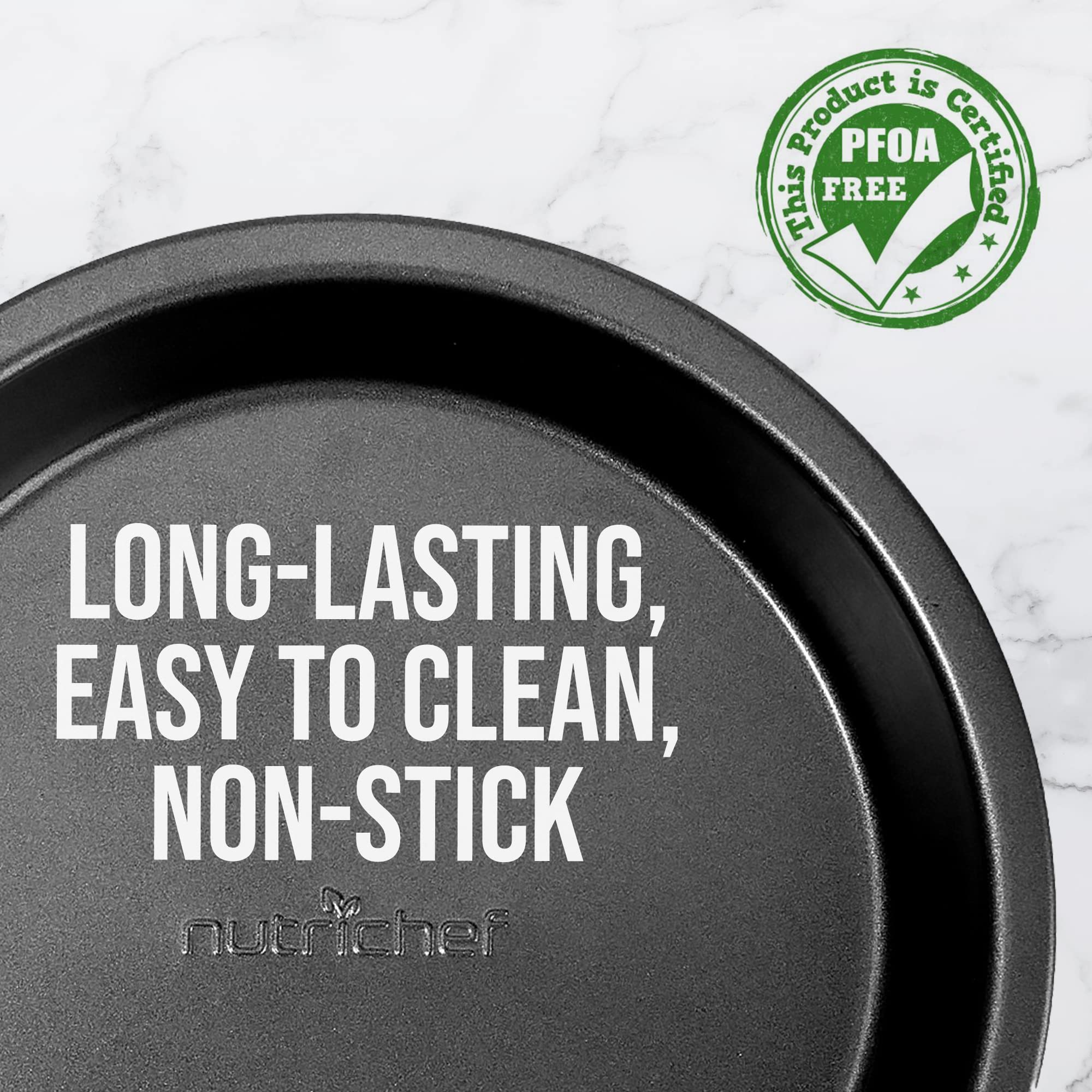 Nutrichef 9-Inch Round Cake Pan - Premium Nonstick Carbon Steel Pan W/ Even Heating For Uniform Baking - Dishwasher Safe, Black