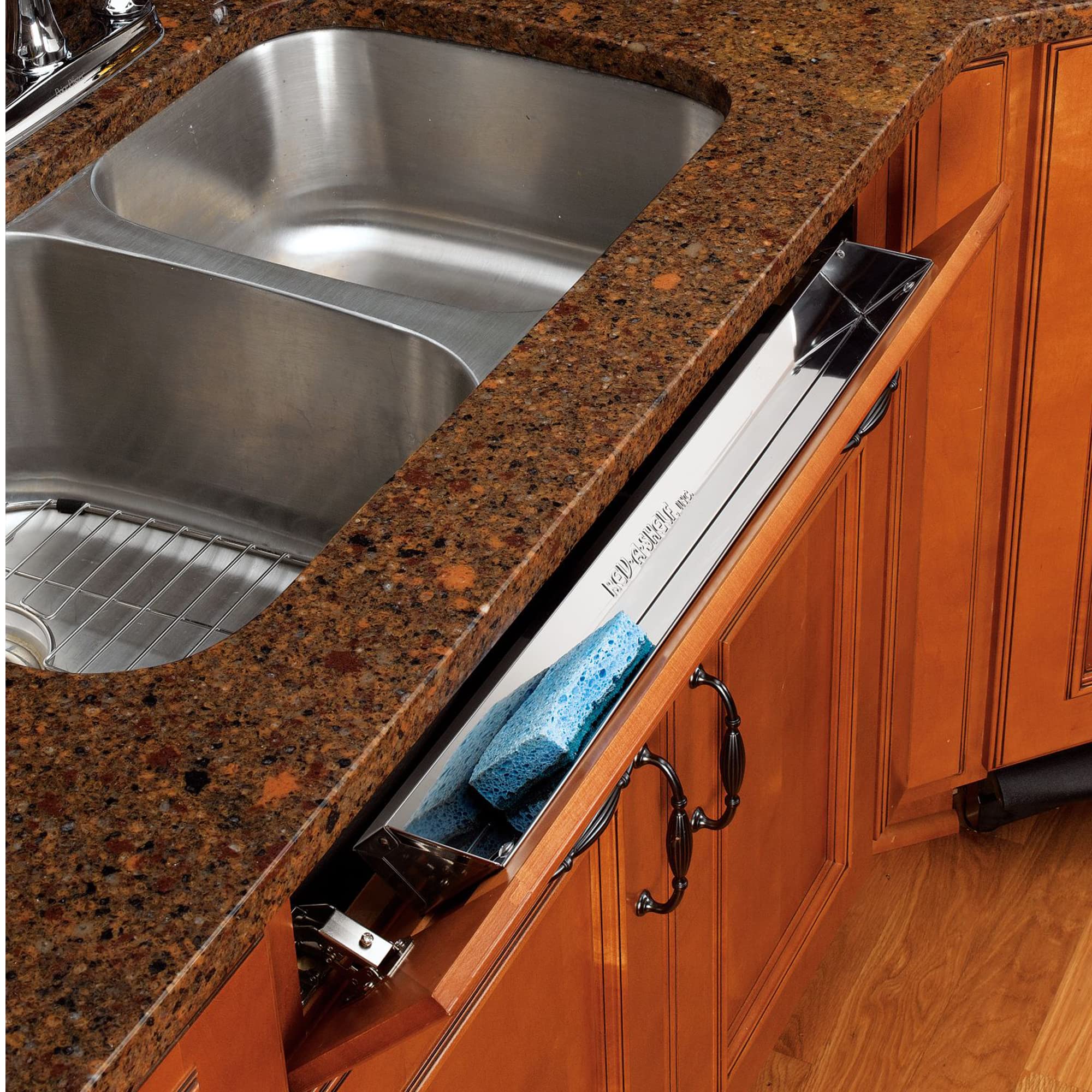 Rev-A-Shelf Tip-Out Accessory Organizer Tray For Kitchen, Laundry Rooms, Or Vanity Cabinets, 24 Inch Stainless Steel Slim, Silve