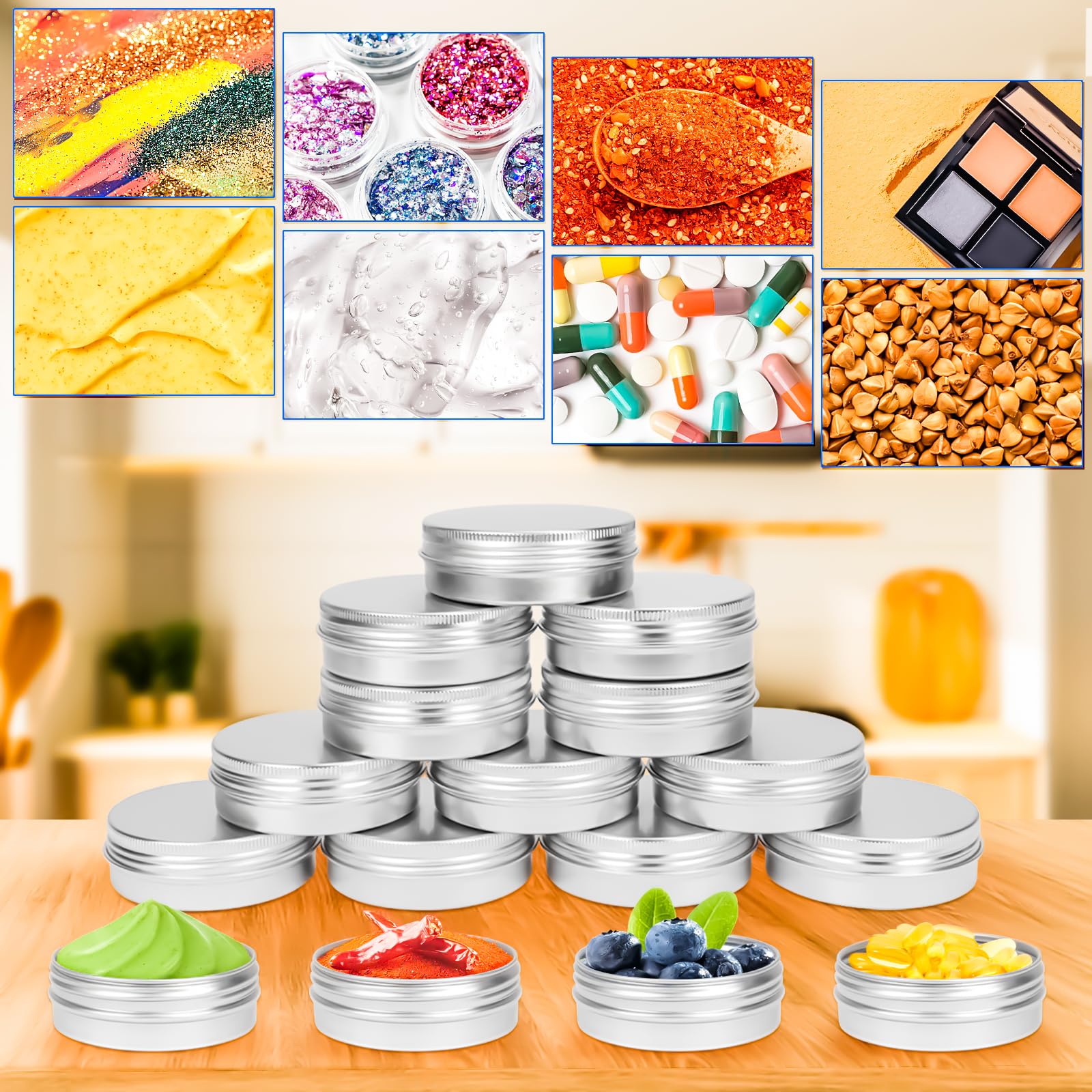 Motbach 16Pack 2Oz Tin Jars, 60Ml Metal Tin Cans, 2Ounce Aluminum Tin Can Jar Containers With Screw Lid For Lotion Bars, Spices,