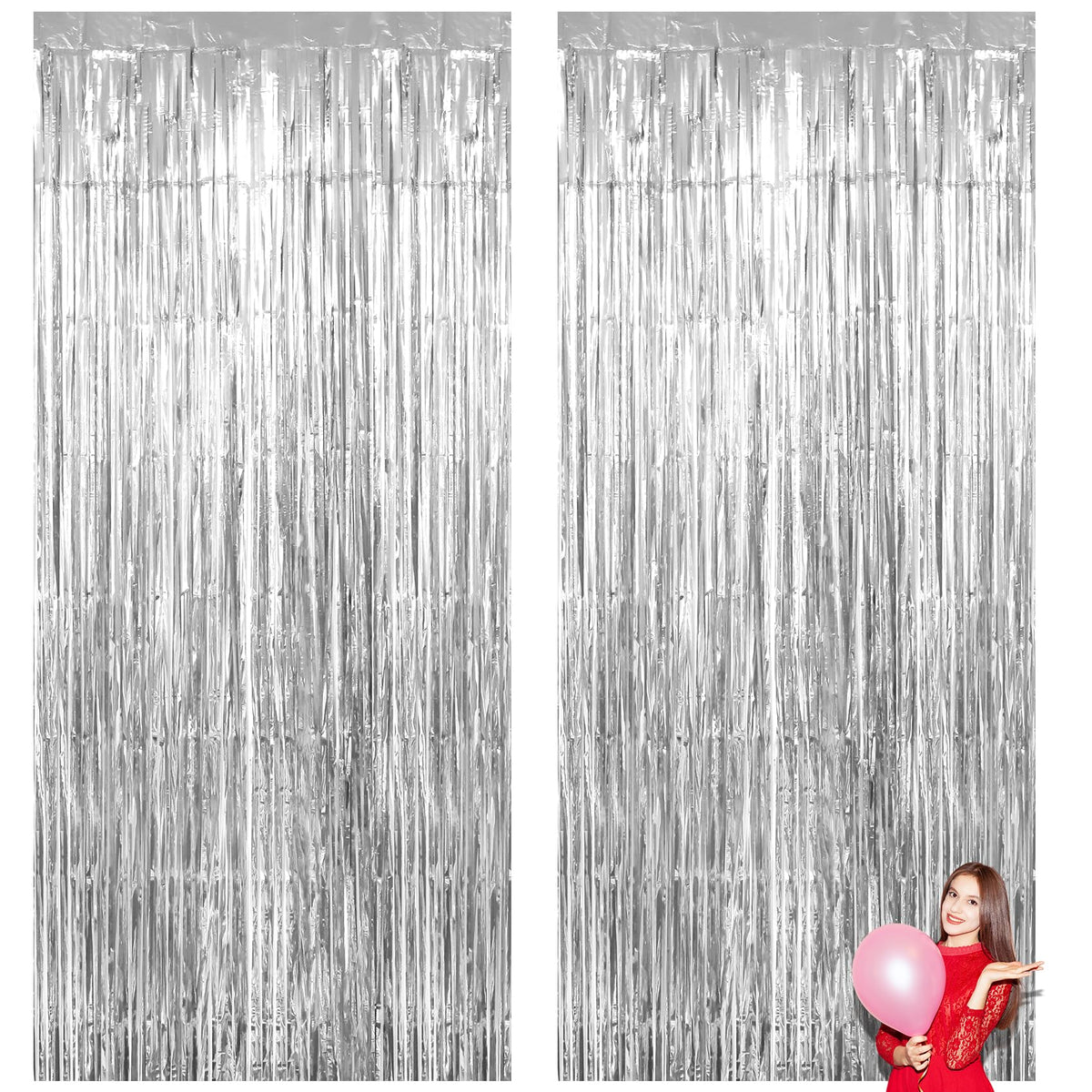 Silver Backdrop Curtain Fringe Backdrop Tinsel Curtain Backdrop 2 Pack 3.3 X 9.9 Ft Foil Fringe Curtains Silver Streamers Tinsel