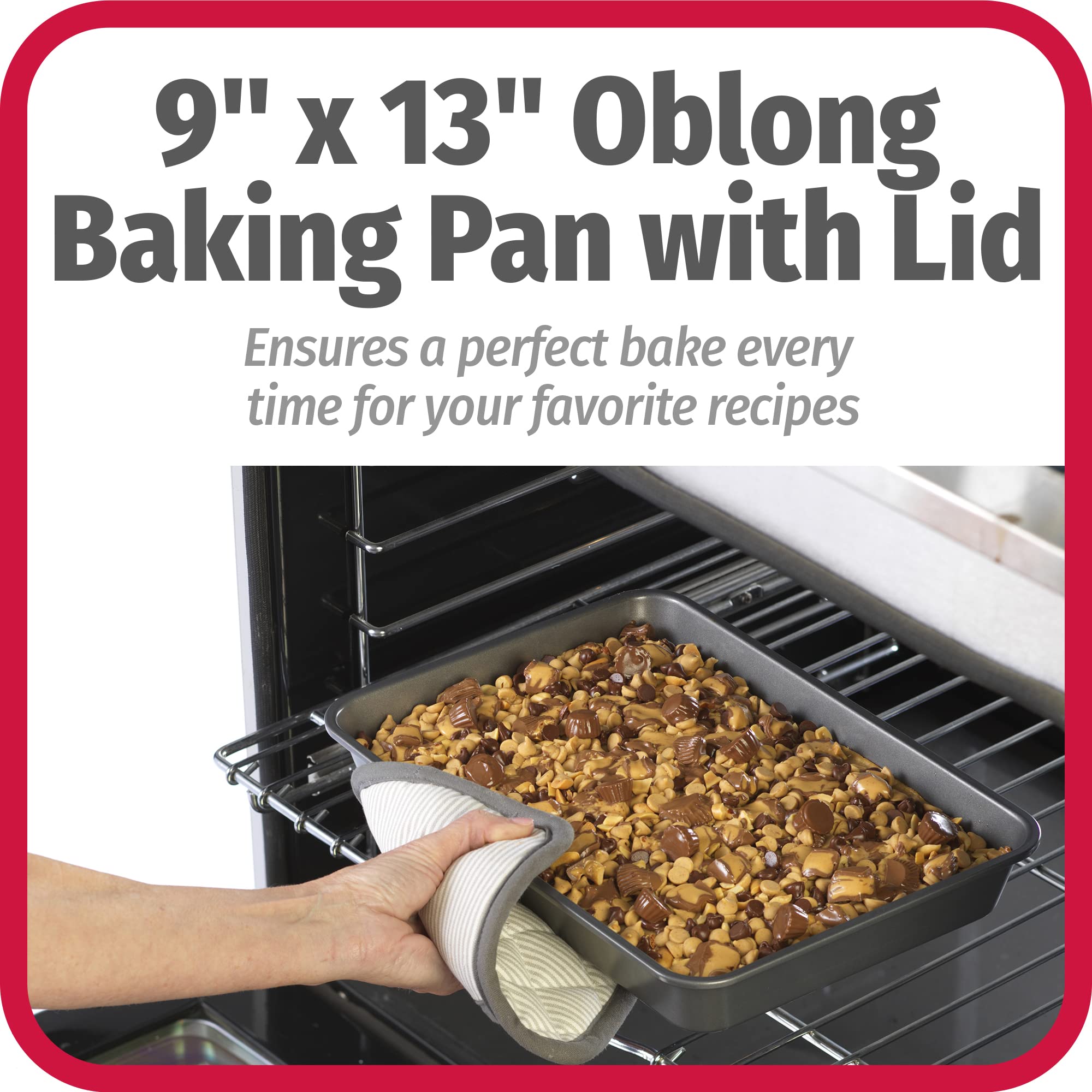 Goodcook Everyday Nonstick Steel Oblong Pan With Metal Lid, 9'' X 13'', Gray, Cake Pan, 9X13 Baking Pan With Lid, Metal Baking P