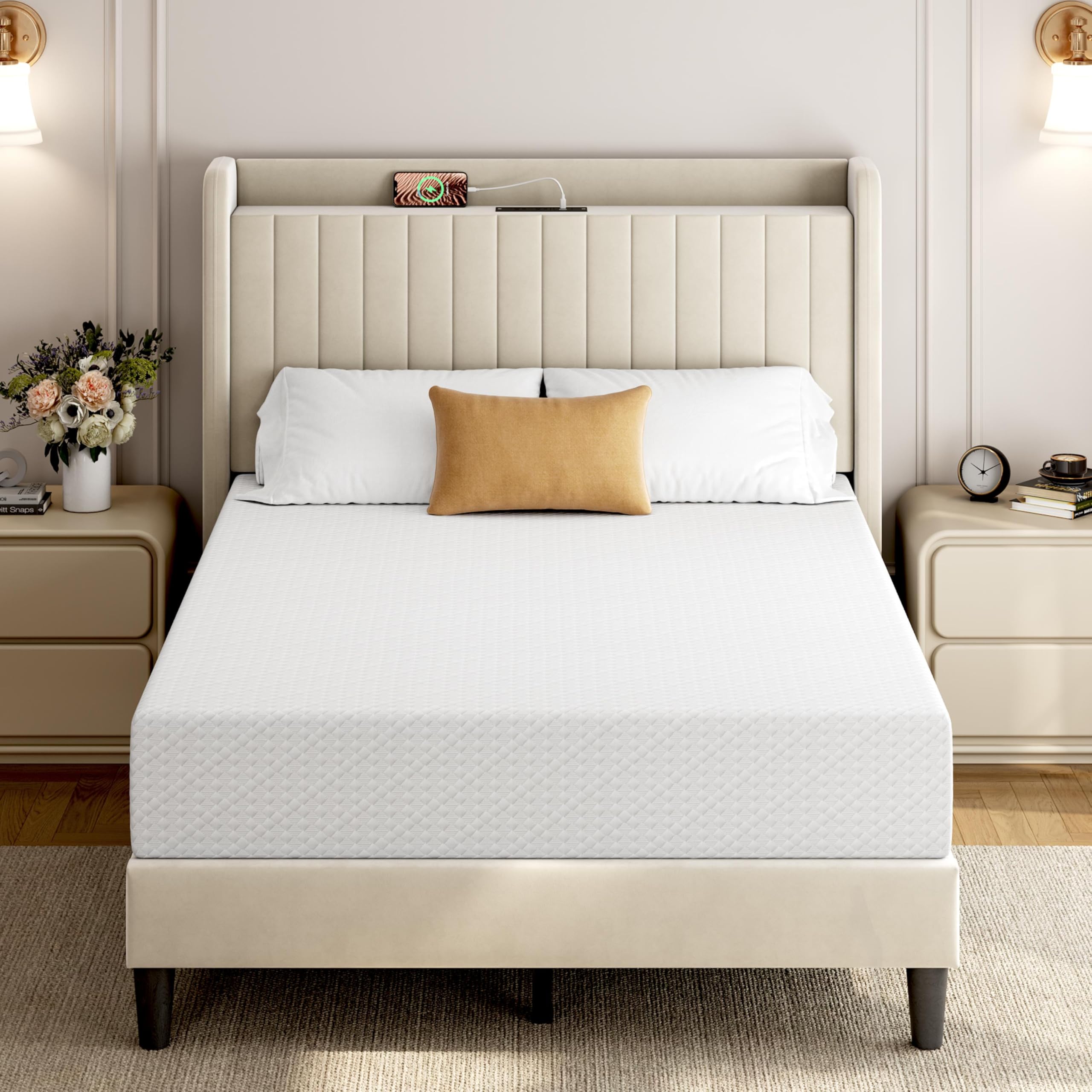 Yaheetech 10 Inch Full Size Mattress Cooling Gel Memory Foam Mattress, Green Tea Mattress For Fresher Sleep, Medium Firm, Certip