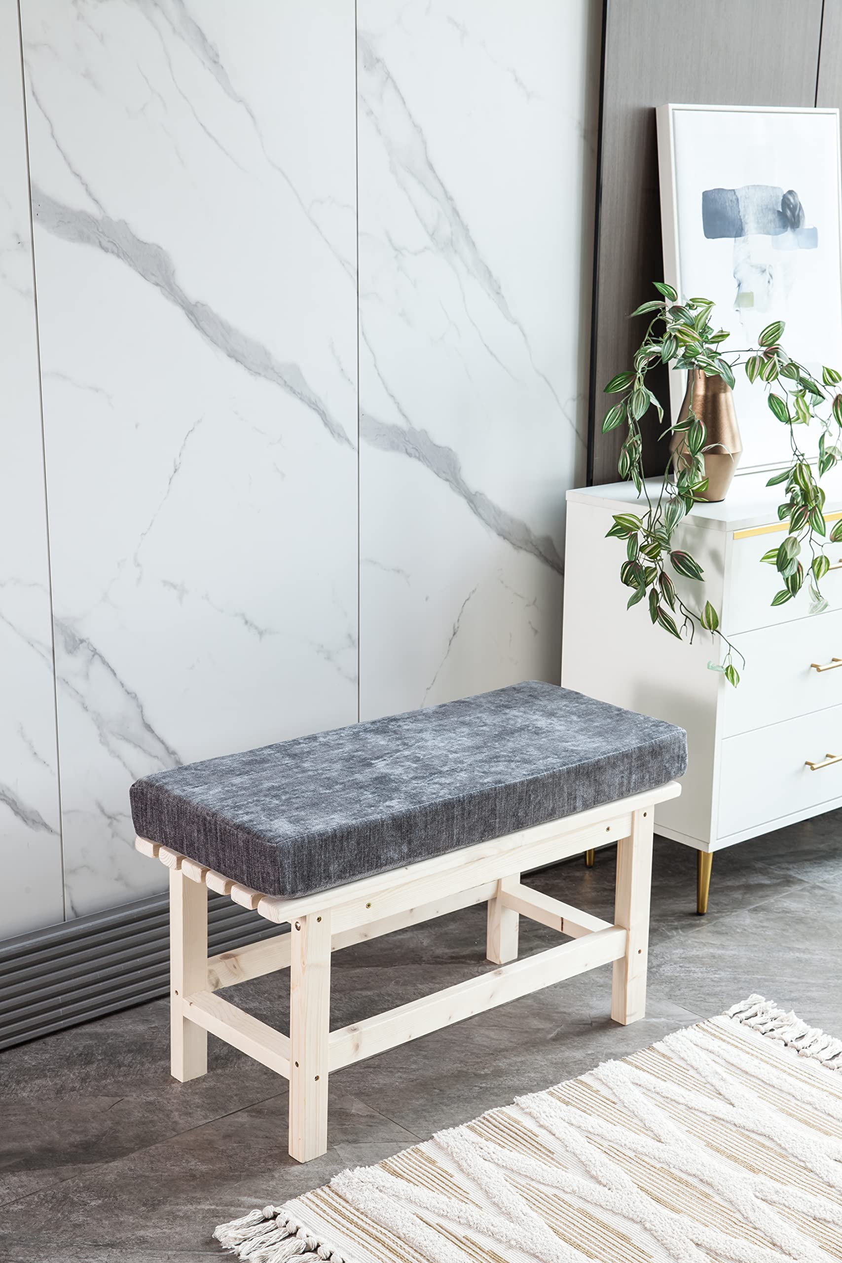 Loveboat Bench Cushion 36x18 Inch Soft Non-Slip Furniture Cushions for Bench Couch Swing Setee with Ties, Dark Grey