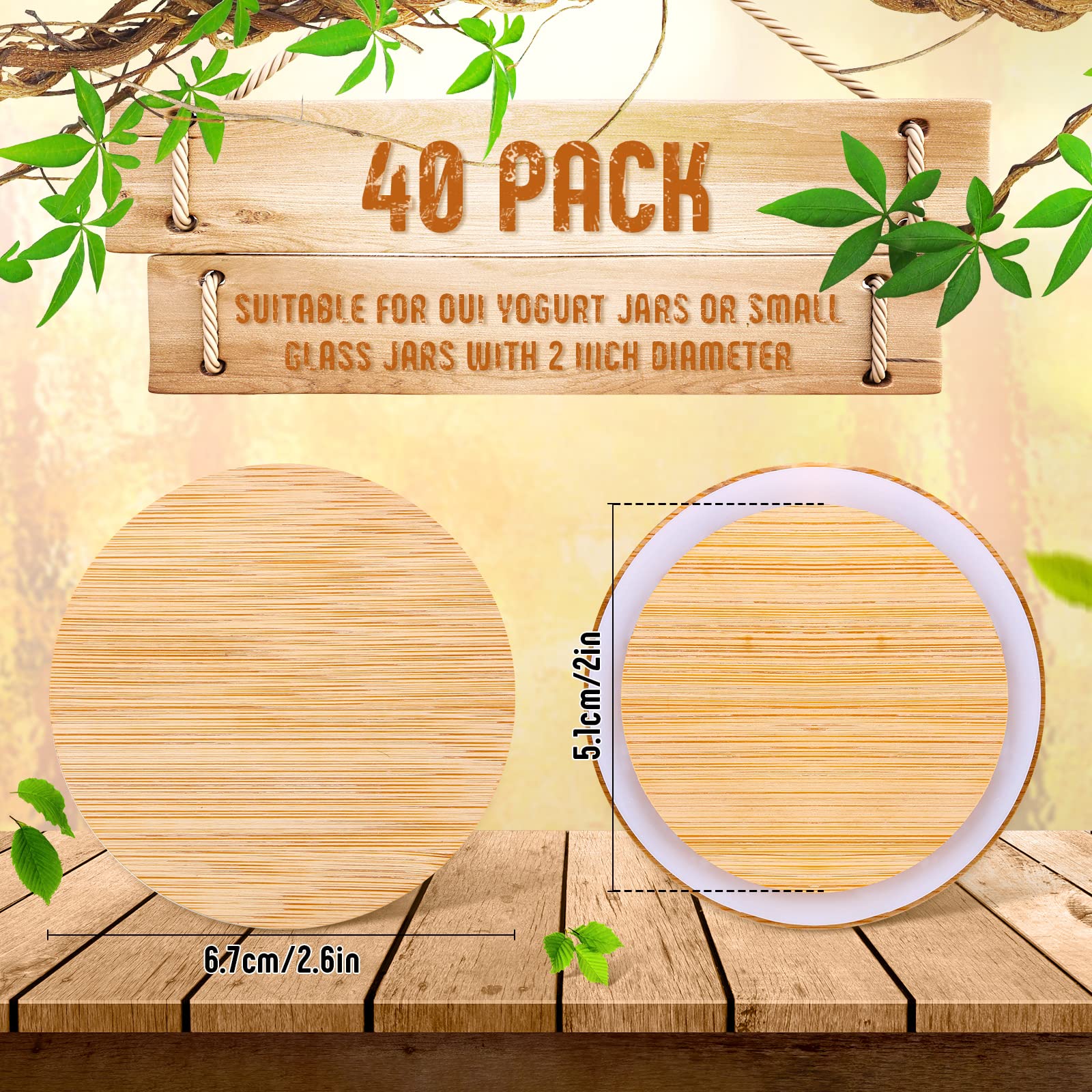 40 Pcs Yogurt Jar Lids Yogurt Bamboo Jar Lids Set Compatible With Oui Yogurt Jars, Reusable Wooden Lids Bulk Round Canning Lids