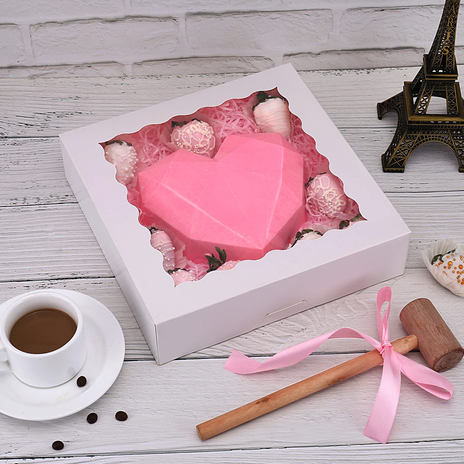 Tcoivs 20-Pack Pie Boxes 10'' X 10'' X 2.5'', Cookie Boxes, Bakery Boxes With Window For Muffins, Donuts And Pastries (White)