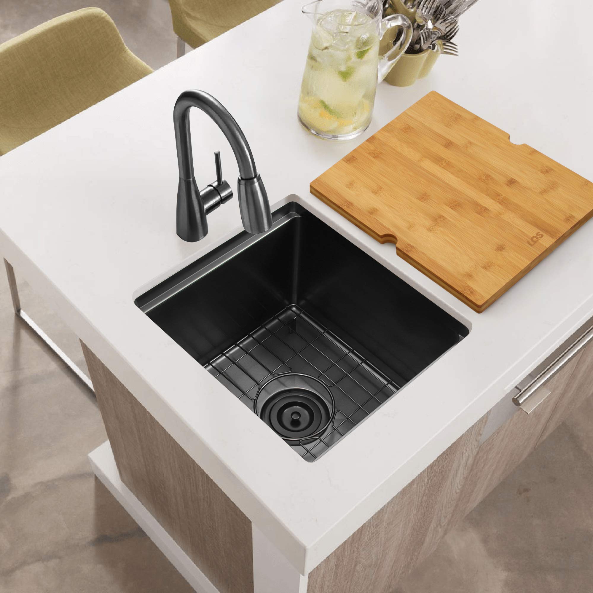 Lqs Black Undermount Bar Sink, Rv Sink, Handmade Stainless Steel Bar Sink 15'' X 17'', 16 Gauge Workstation Sink, Small Single B