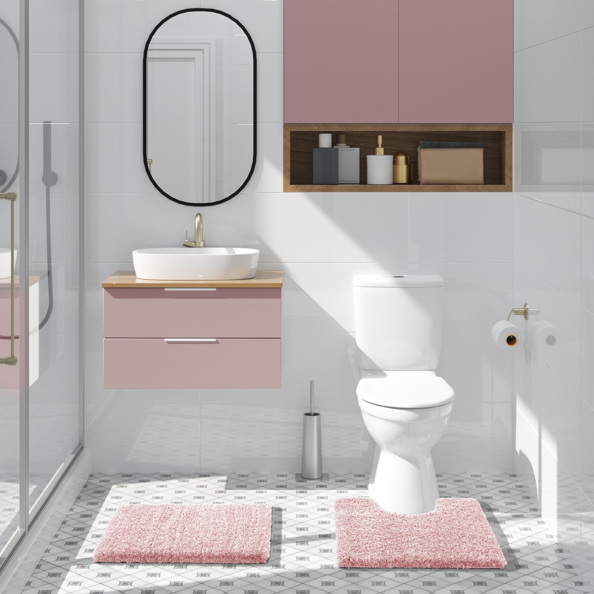 Yimobra Bathroom Rugs Non Slip Washable 24X17, Ultra Soft And Water Absorbent Bath Mats, Plush Fluffy Shower Mat Outside, Microf