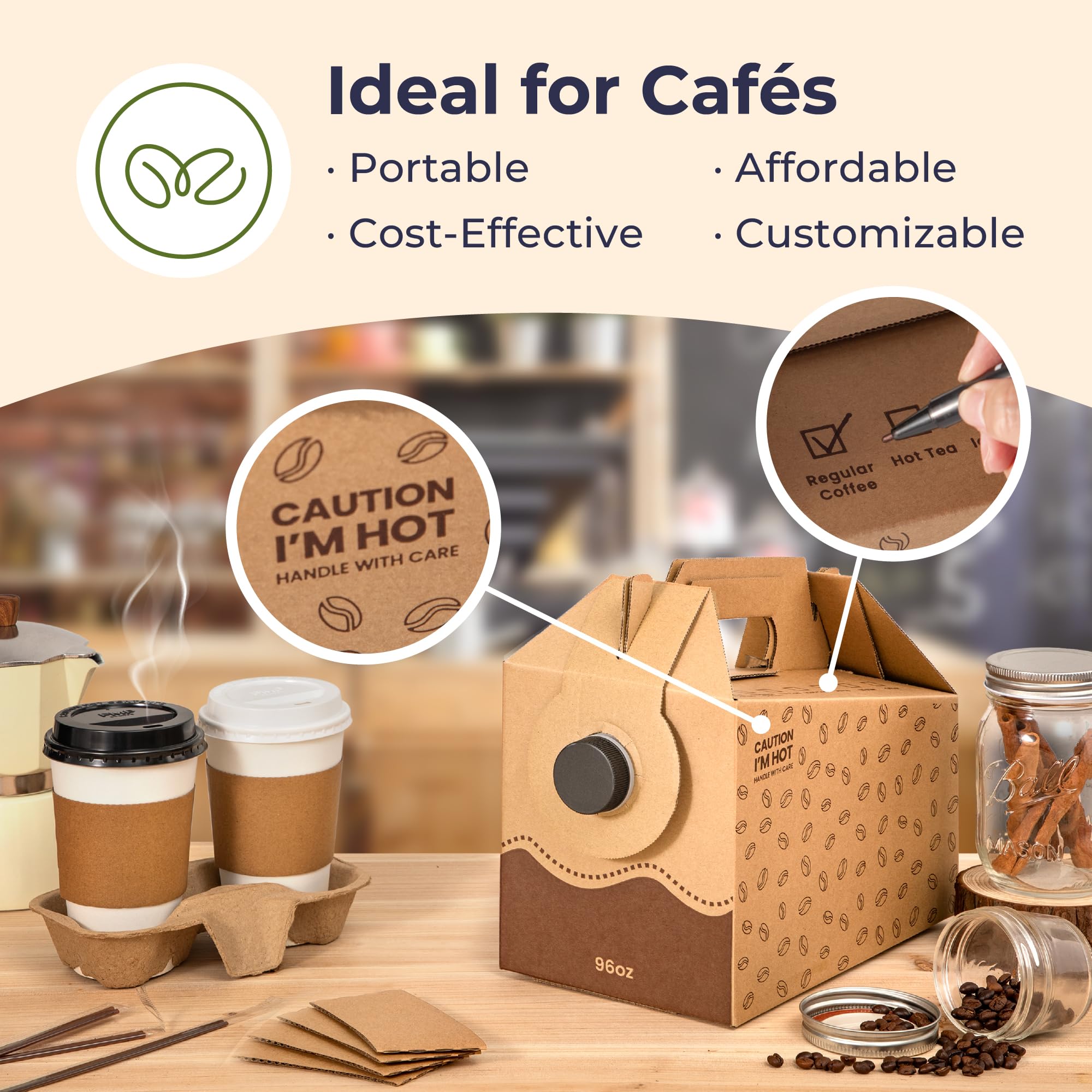 Fit Meal Prep 5 Pack 96 Oz Disposable Coffee Dispensers With Handle, Durable Insulated Coffee To Go Storage Containers, Portable