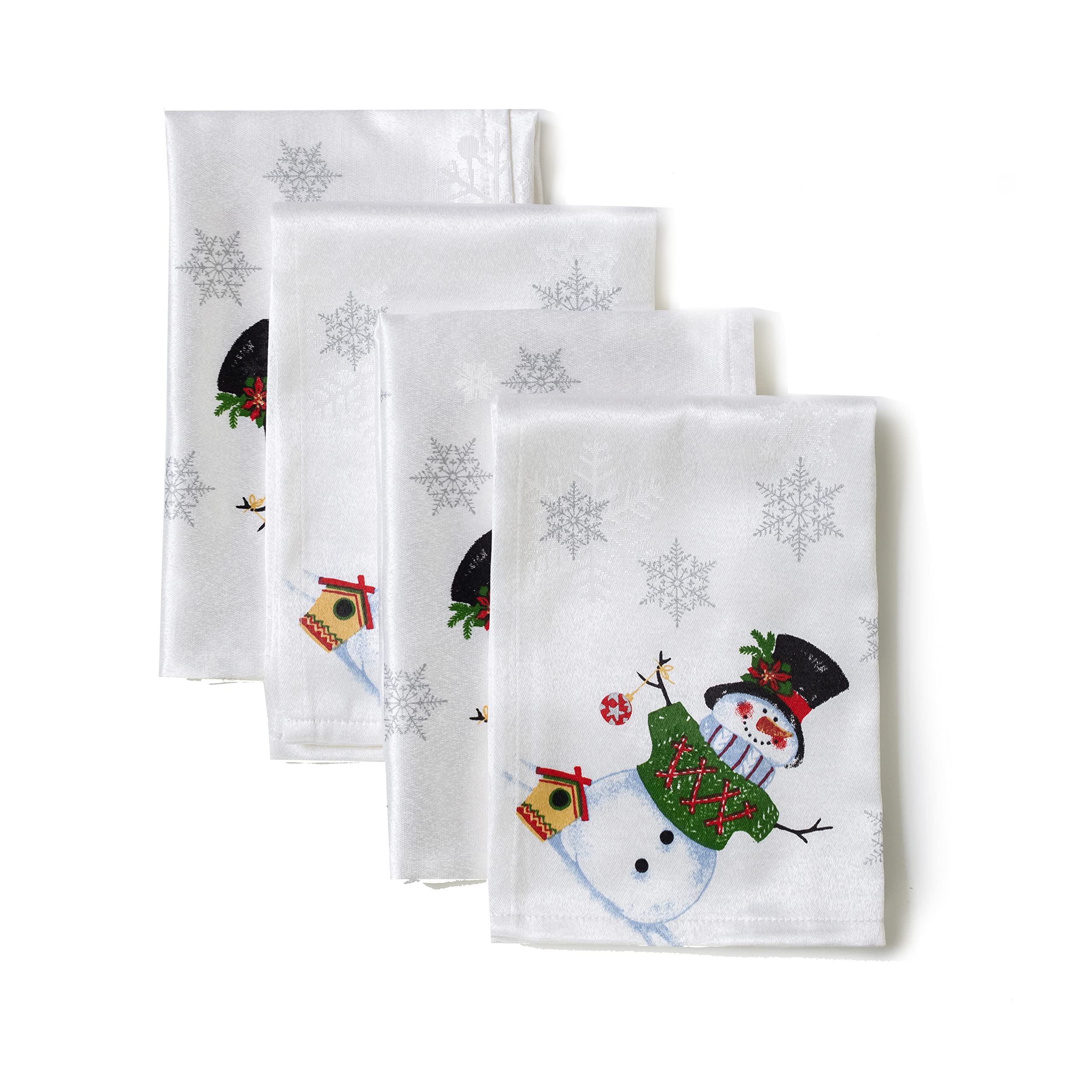 Benson Mills Believe Snowman Engineered Printed Fabric Cloth Napkins For Christmas, Winter, And Holiday Tablecloths (Believe Sno