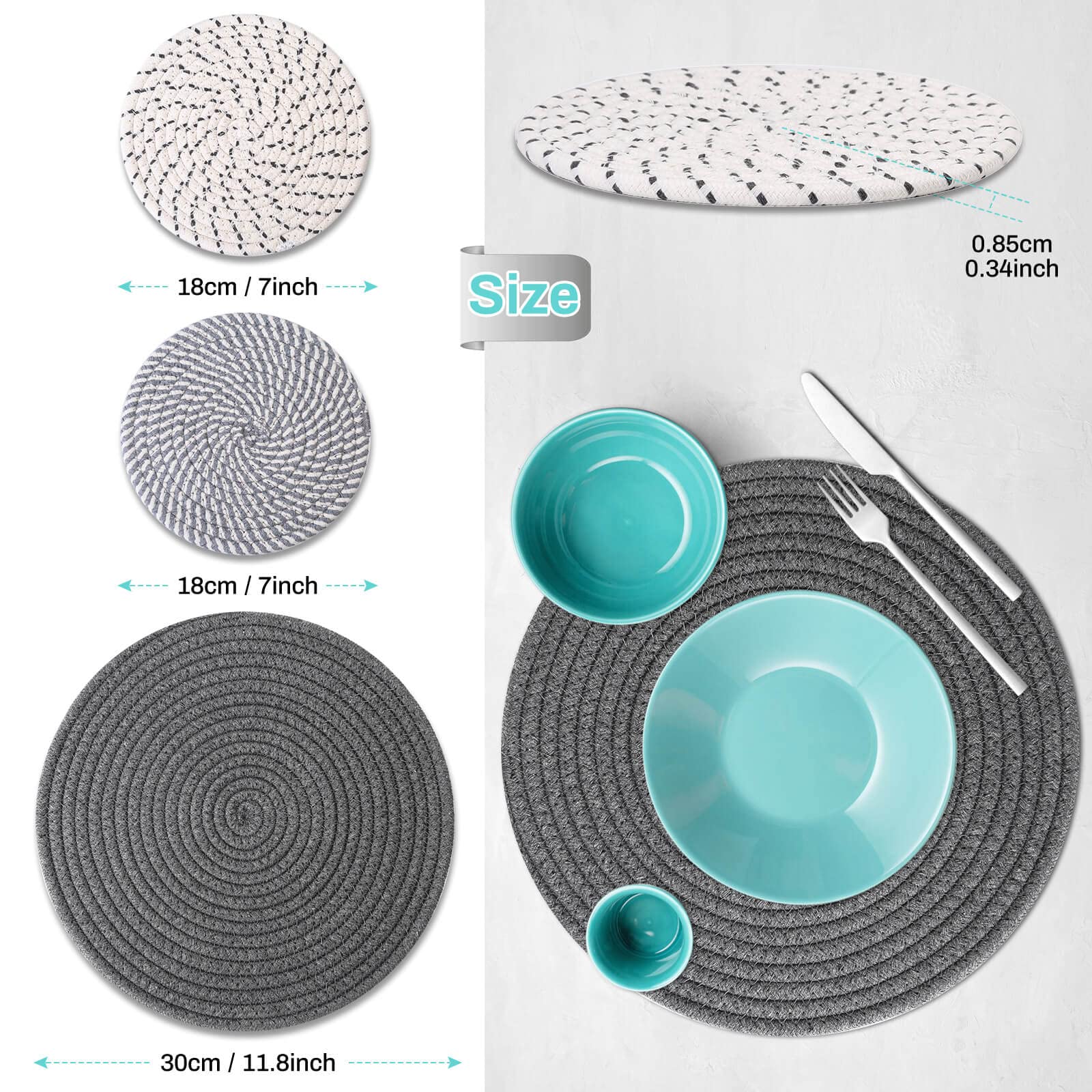 Billbotk Trivets For Hot Dishes, 6 Pieces Pot Holders For Kitchen, 100% Cotton Woven Hot Pads For Kitchen, Trivets For Kitchen H