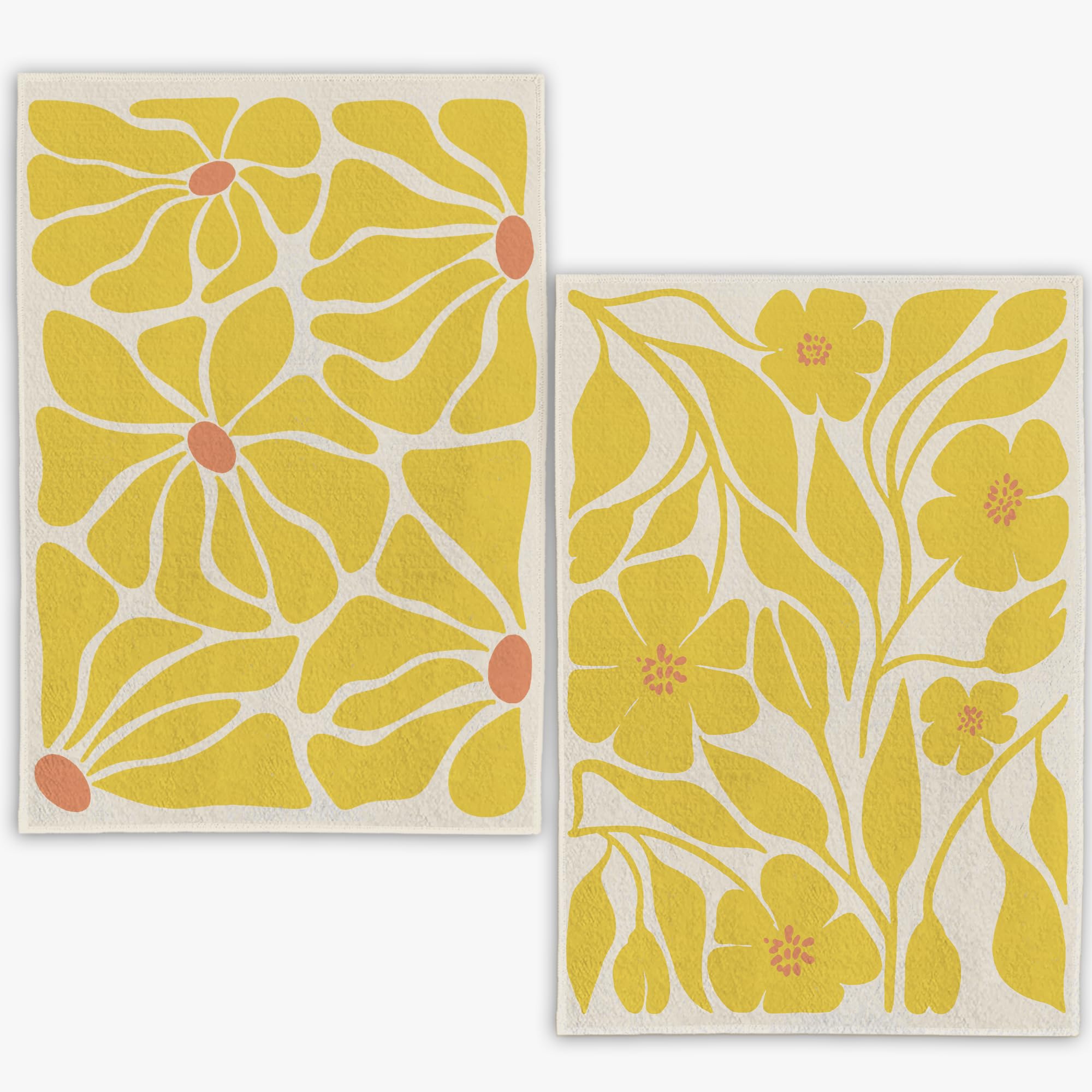 Wfsm Yellow Floral Kitchen Towels Set Of 2- Yellow Floral Hand Towels, Yellow Dish Towels, Decorative Kitchen Towels, Flower Dec
