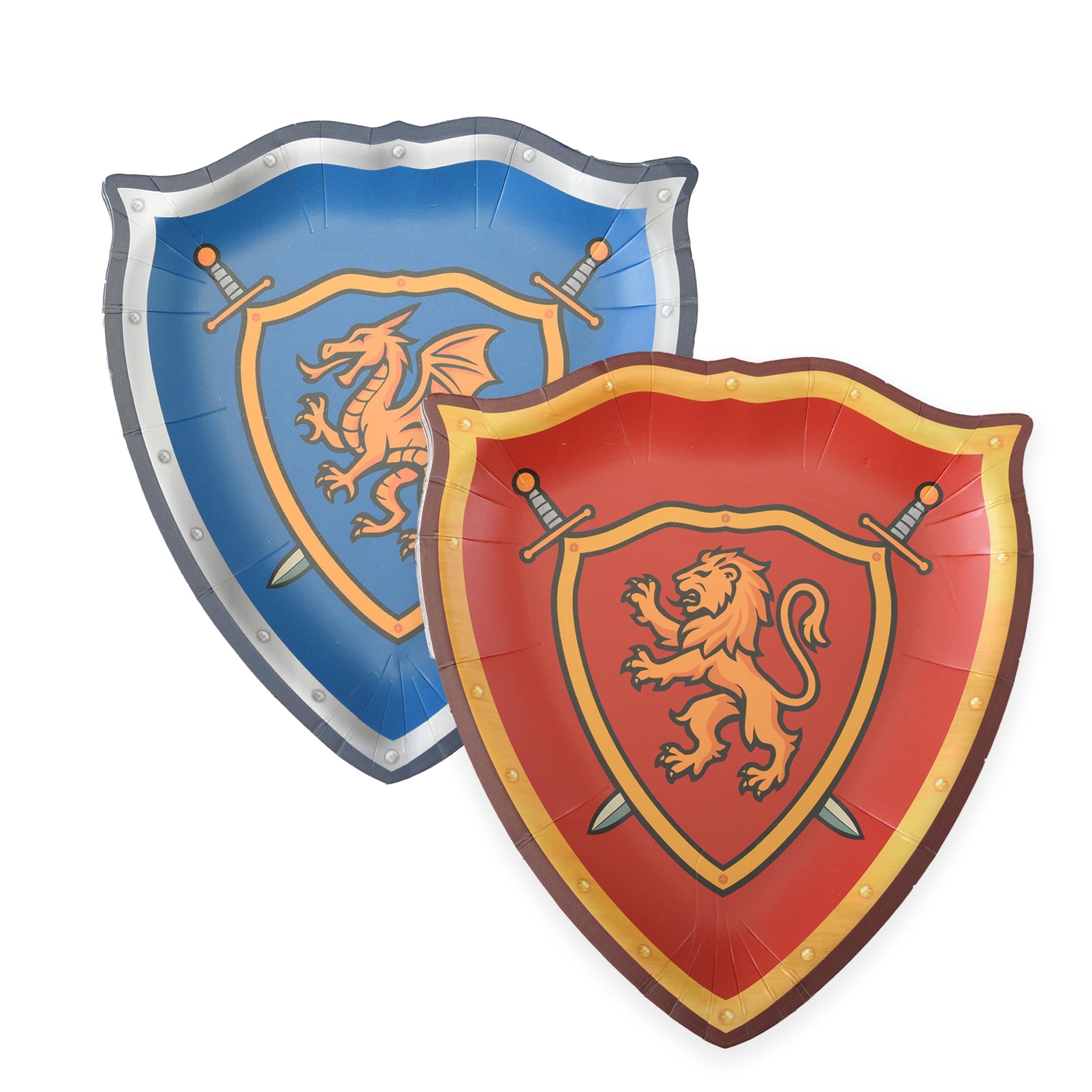 Cheerland Knights and Dragons Paper Plates Kite Shield Medieval Tableware for Fantasy Themed Knight Party Supplies Fantasy Birth