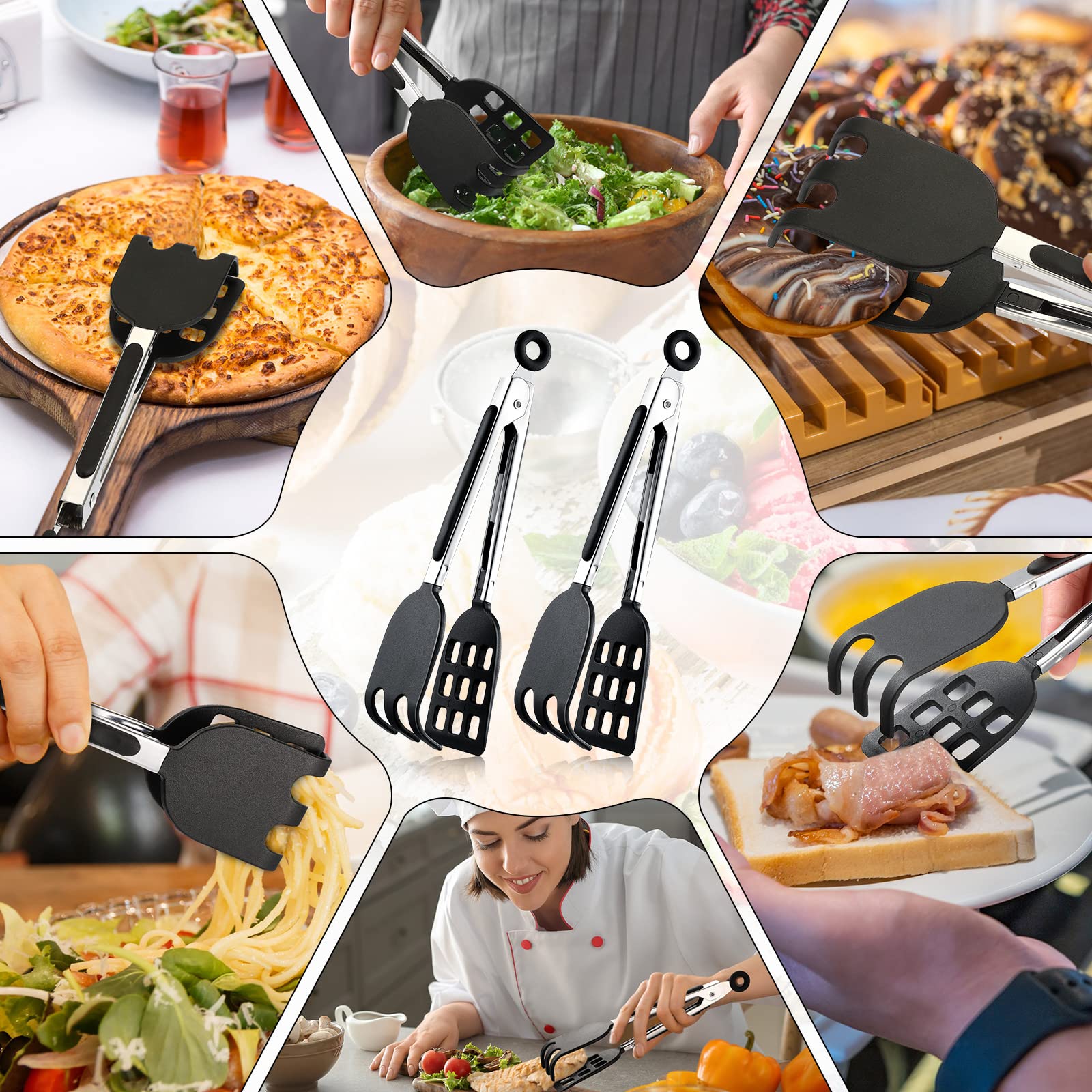 2 Pieces Mini Waffle Tongs Non Scratch Tongs 8 Inches Serving Spatula Tongs With Non Slip Smooth Stainless Steel Handles Heat Re