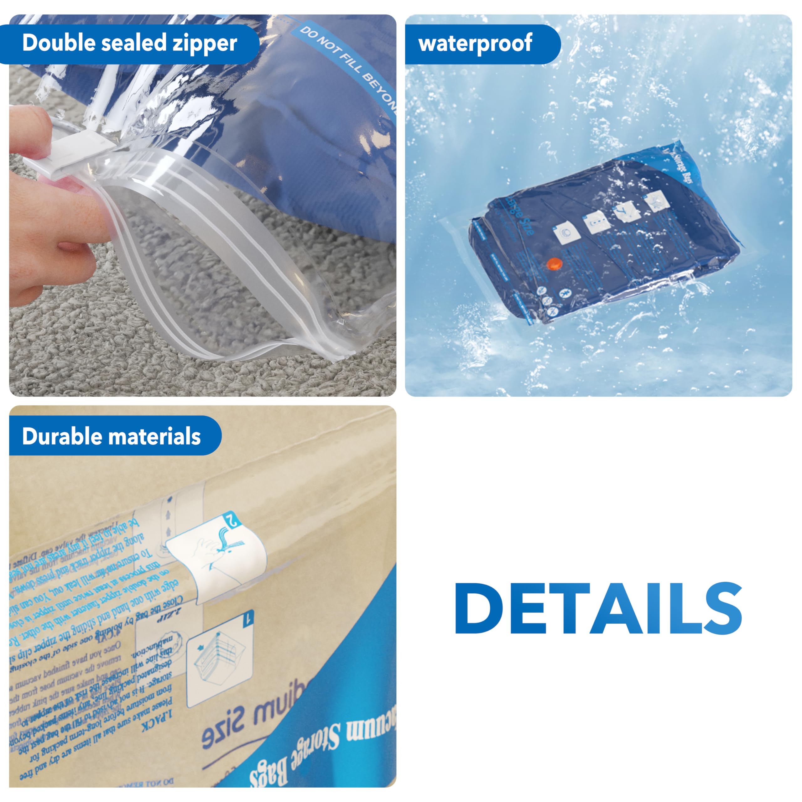 Vacuum Storage Bags 10 Jumbo, Plastic Packaging Bags,Space Saver Bags for Clothes, Pillows, Comforters, Blankets, Bedding