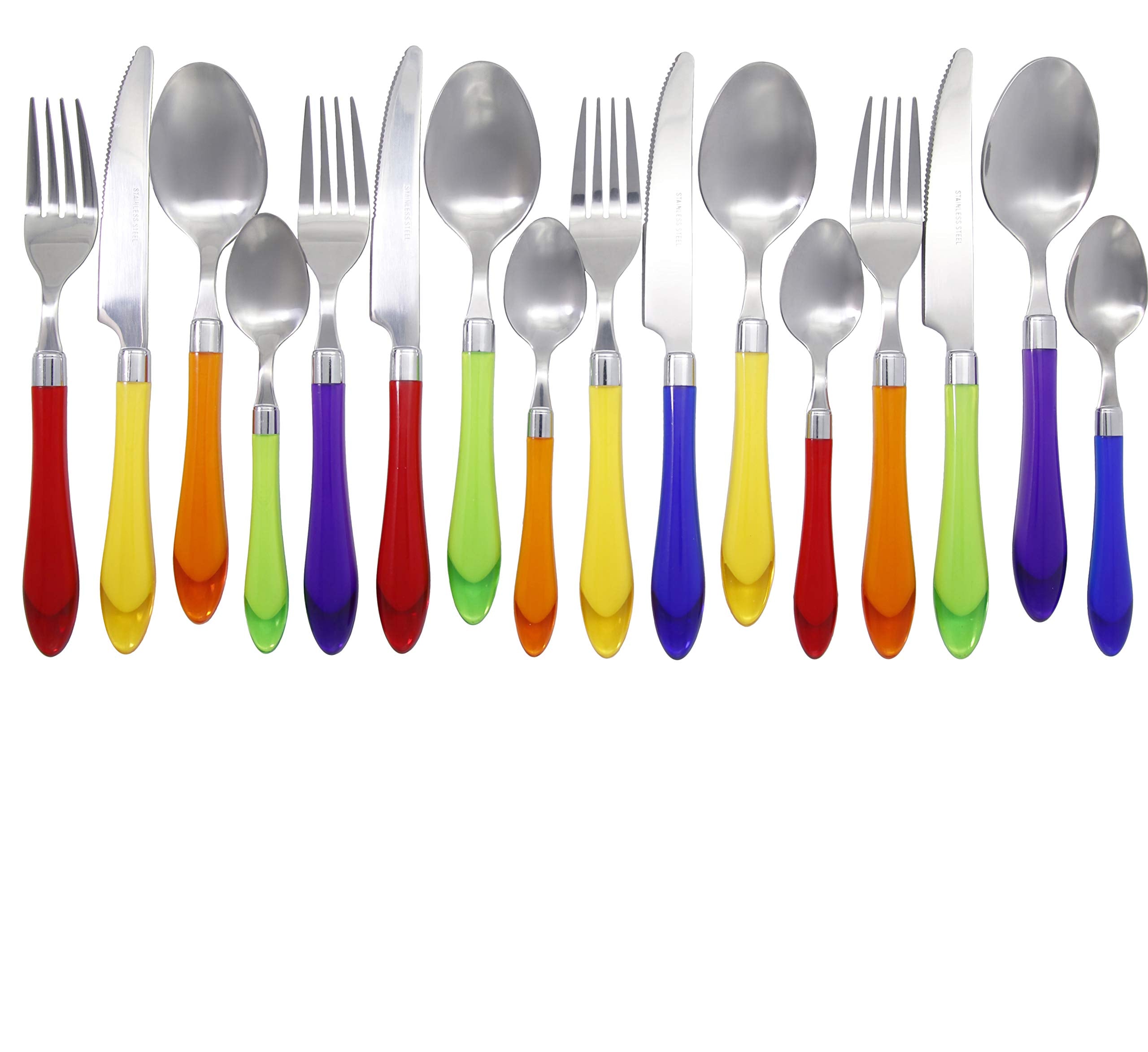 The Original Brink House Rainbow Mix & Match Stainless Steel Cutlery Set With Translucent Handles / 16 Pieces With Metal Stand/L