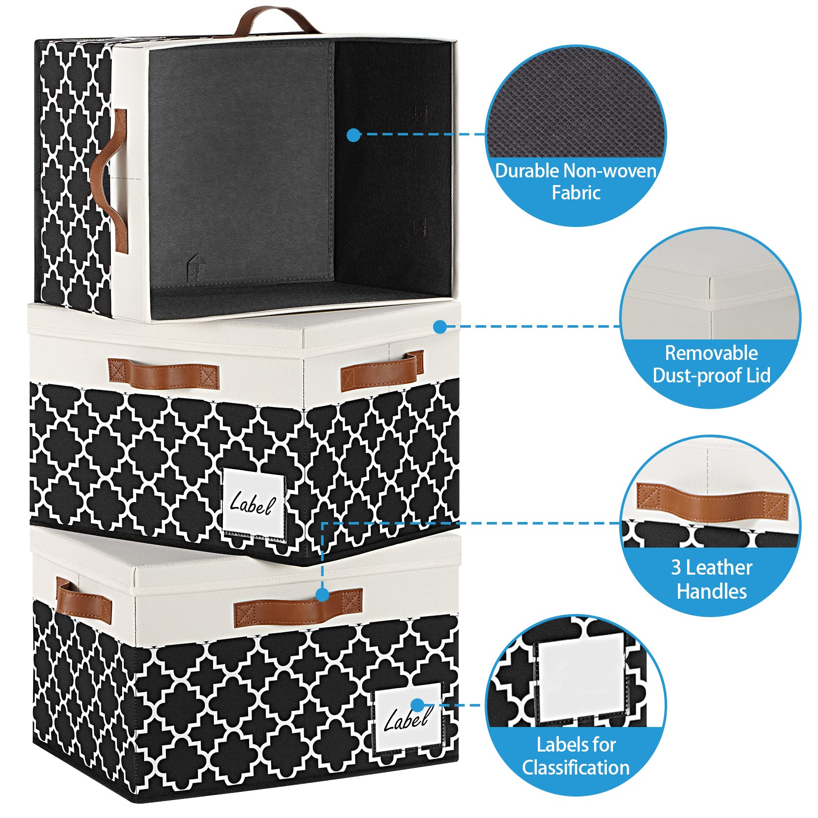 Ghvyennttes Extra Large Storage Bins With Lids, Foldable Fabric Storage Boxes With Lids And 3 Leather Handles, Sturdy Storage Ba