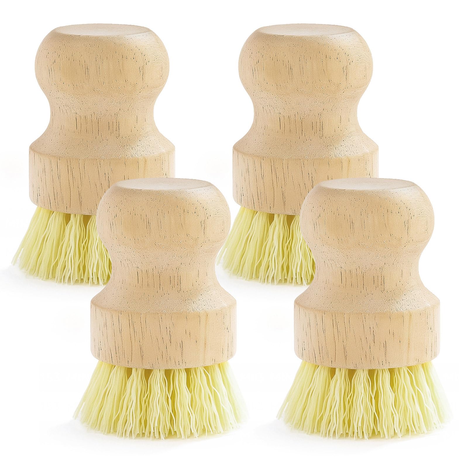 4Pack Bamboo Dish Brush, Palm Brush Dish Scrubber with Nylon Bristles for Cleaning Pot, Pan, Kitchen Sink, Cookware & Vegetable
