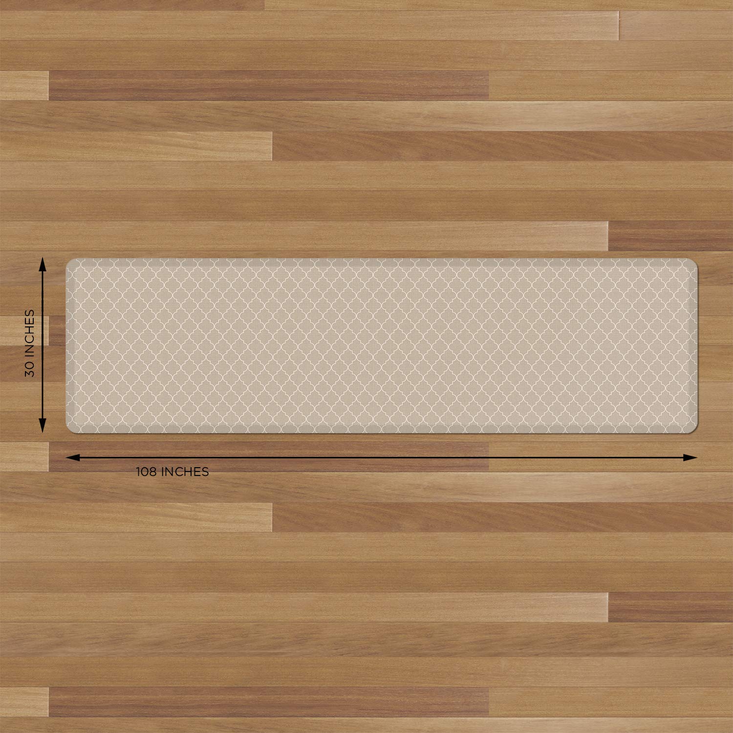 Newlife By Gelpro Anti-Fatigue Designer Comfort Kitchen Floor Mat, 30X108 , Trellis Khaki Stain Resistant Surface With 3/4