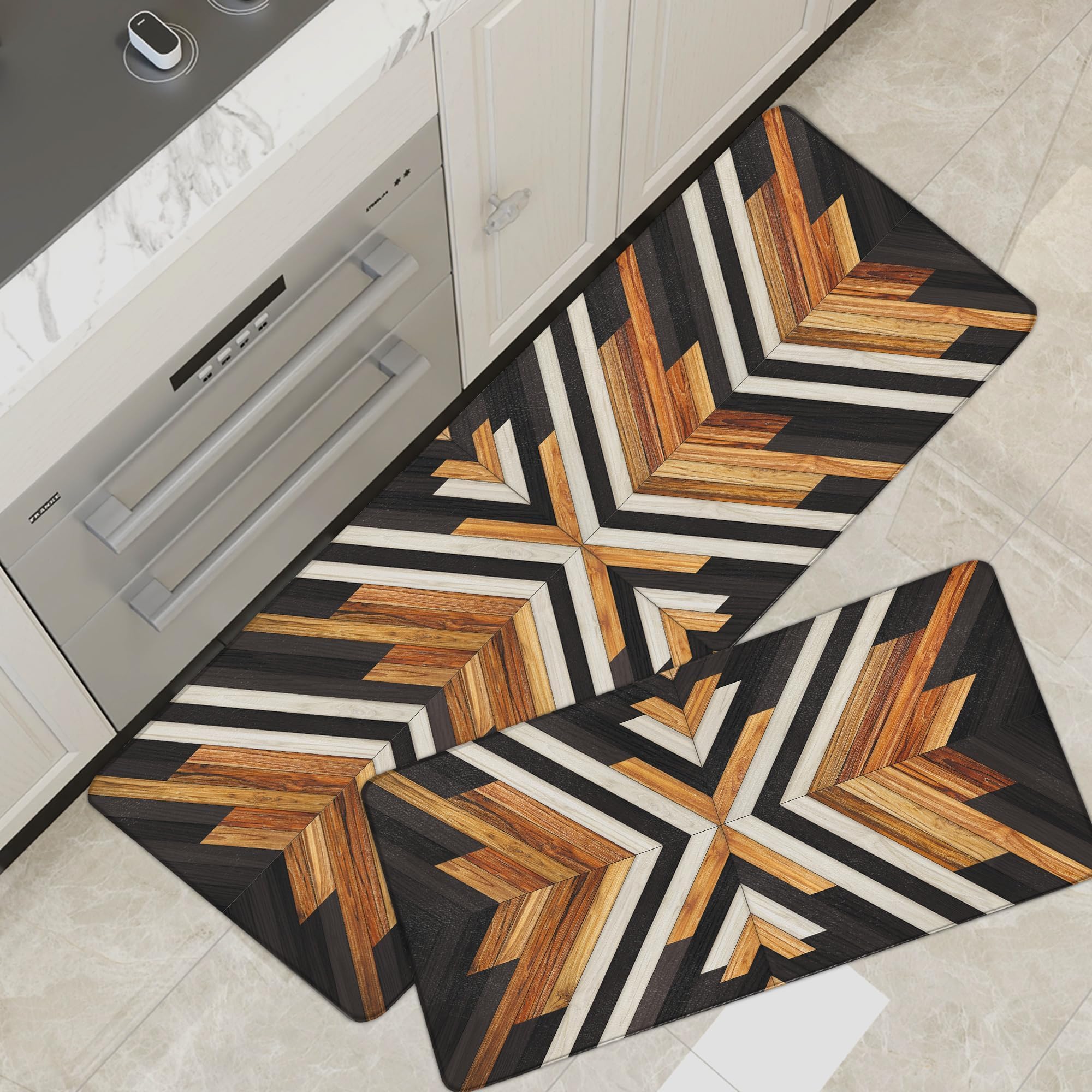 Tyrot Western Aztec Kitchen Rugs Sets of 2 Anti Fatigue Cushioned Boho Kitchen Mats for Floor Rustic Kitchen Rugs Farmhouse Styl