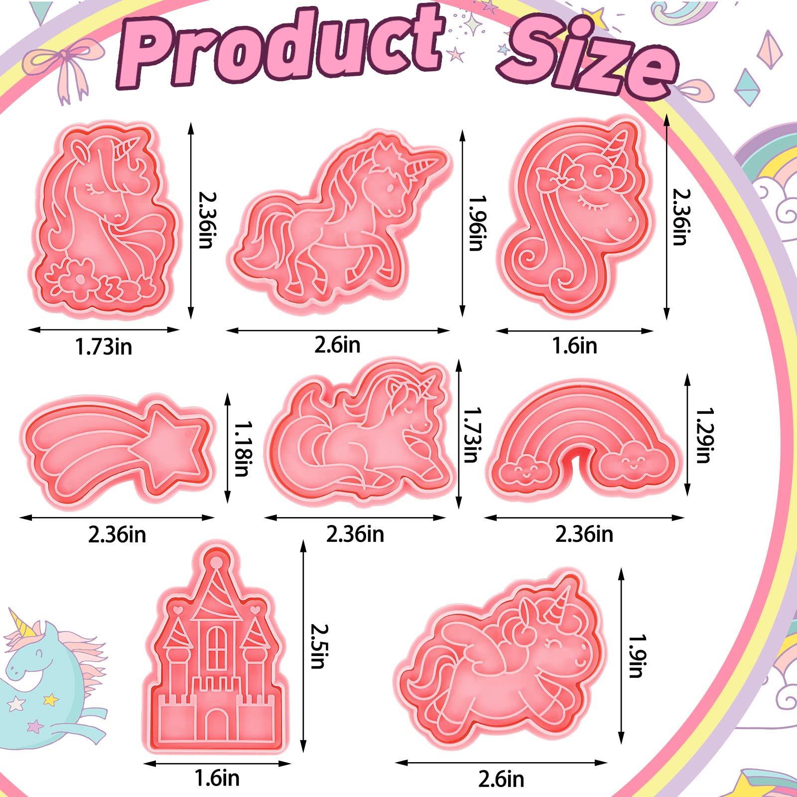 8 Pcs Unicorn Cookie Cutters With Plunger Stamps Set Unicorn Shape Embossing Cookie Stamp Pink Animal Unicorn Cracker Mold 3D Co