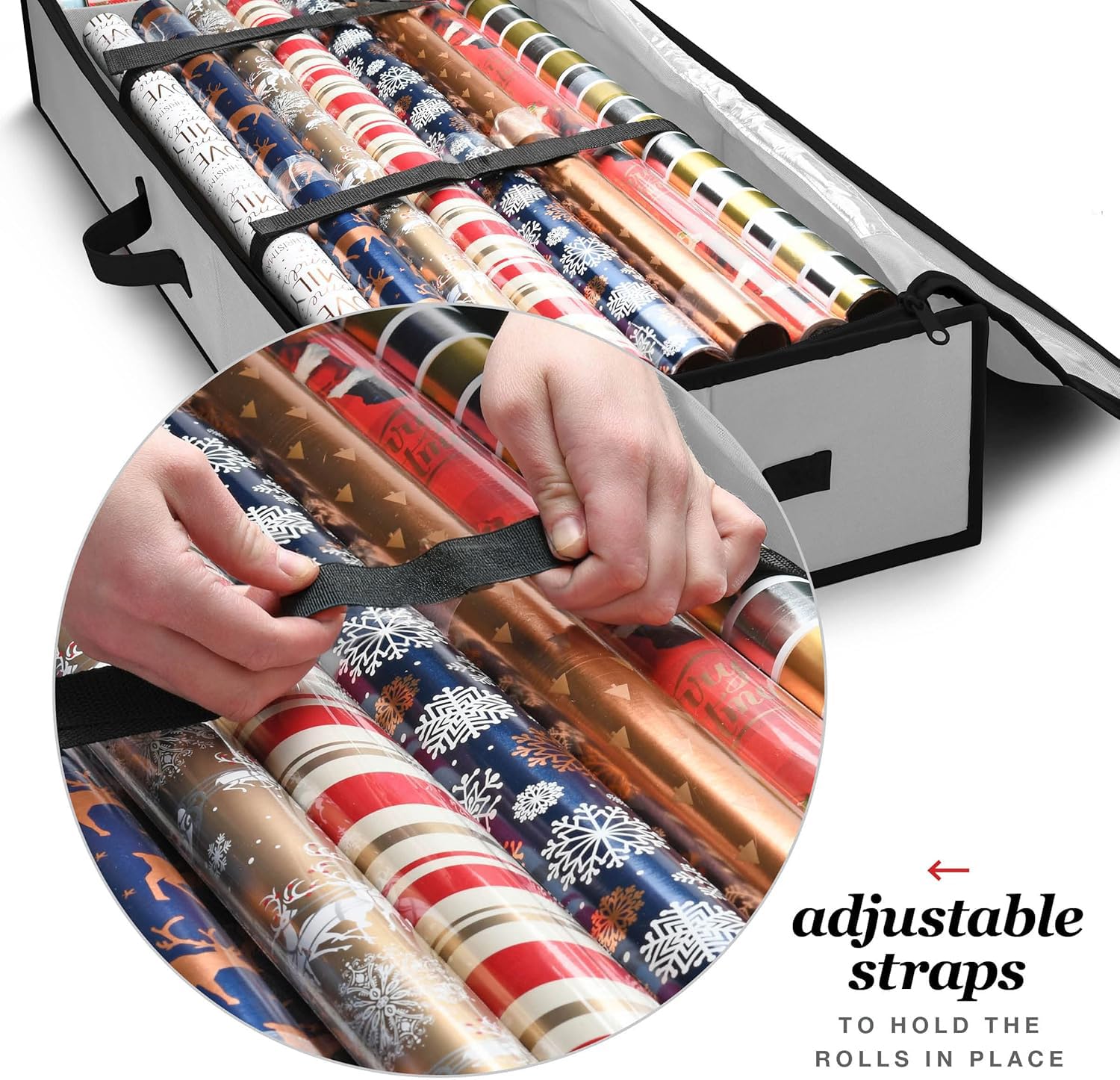Gift Wrap Organizer  Christmas Wrapping Paper Storage Bag w/Useful Pockets for Xmas Accessories  Fits Upto 24 Rolls  Underbed Storage for Holiday Decorations  Large Capacity Storage Box  1 Count (Pack of 1)