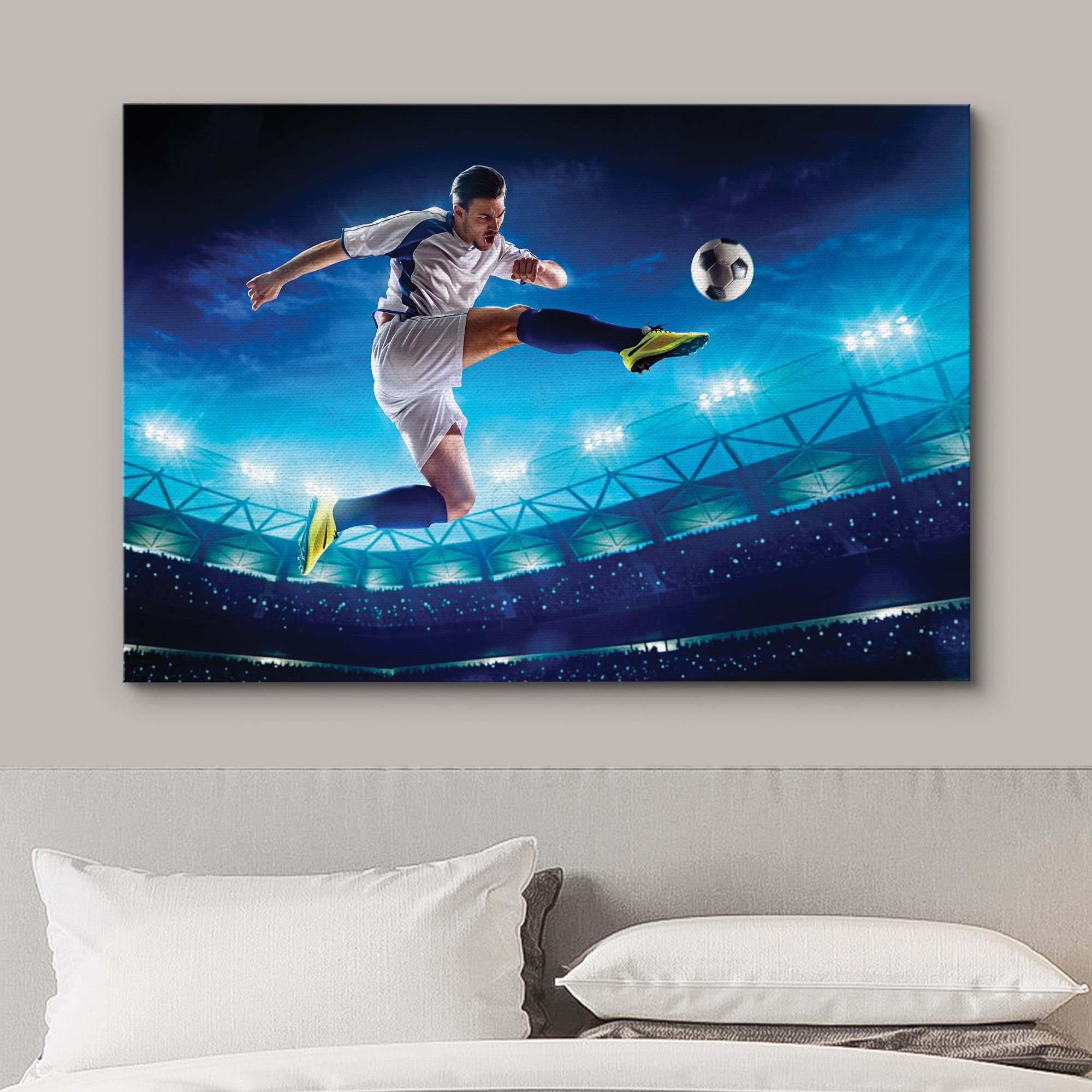 Wall26 Canvas Print Wall Art Soccer Player Kicks Ball Mid Air Sports Athletes Photography Realism Contemporary Scenic Urban Mult