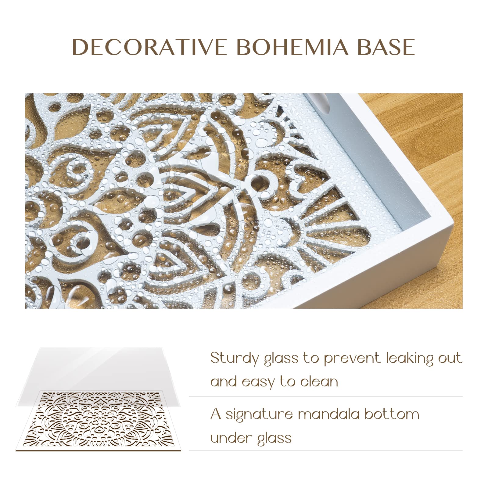 Linkove Wooden Serving Tray With Handles, White Wood Couch Ottoman Tray For Living Room, Decorative Tray For Coffee Table Kitche