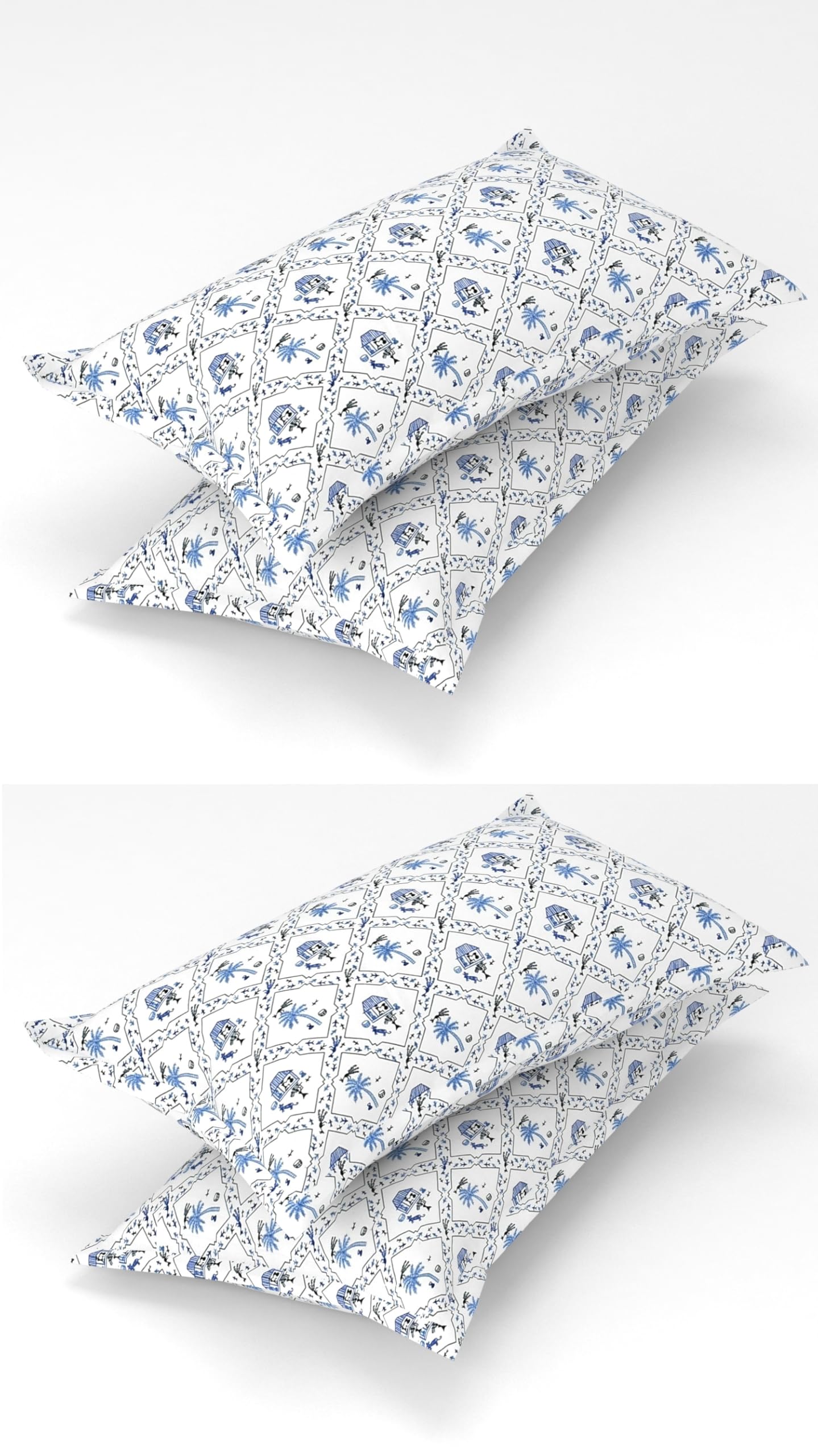 Homefab India 4 Piece Printed Glace Cotton Pillow Covers - White