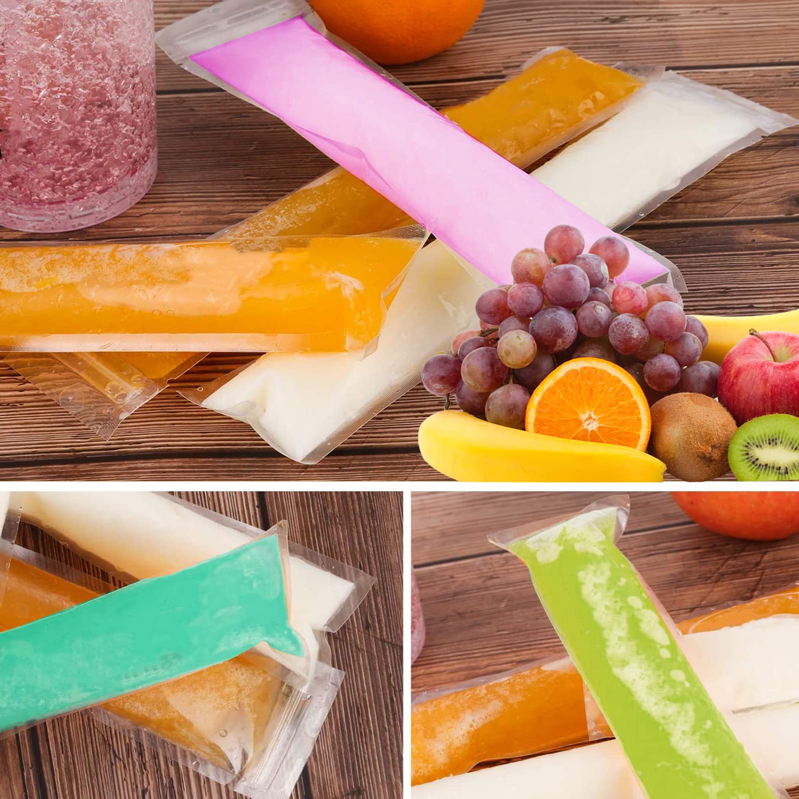 200 Pack Popsicle Bags, Ice Pop Bags For Disposable Freeze Pops Bags Diy Popsicle Pouches Yogurt Tubes, Healthy Snacks Fruit Smo
