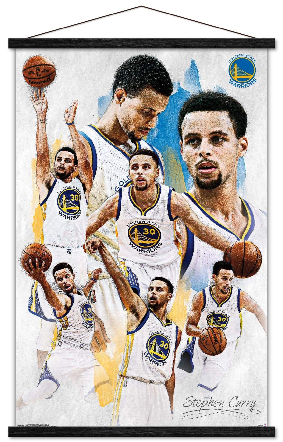 Trends International Nba Golden State Warriors - Stephen Curry 16 Wall Poster, 22.375'' X 34'', Premium Print And Black Hanger B