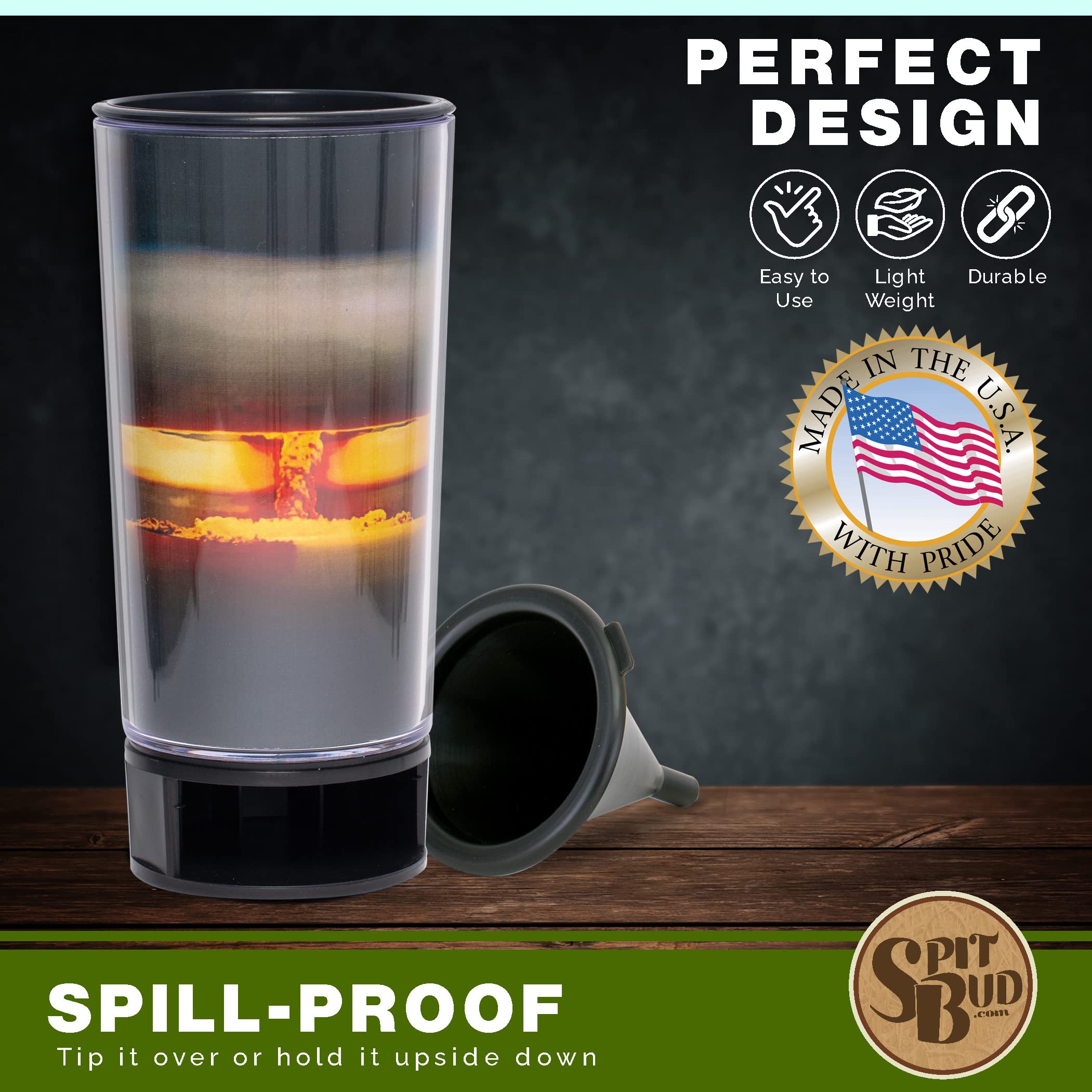 Mushroom Cloud By Spit Bud - The Ultimate Spittoon For Chew - Portable Dip & Snuff Cup With Lid, Pop Tab, Spill-Proof Funnel, Ca