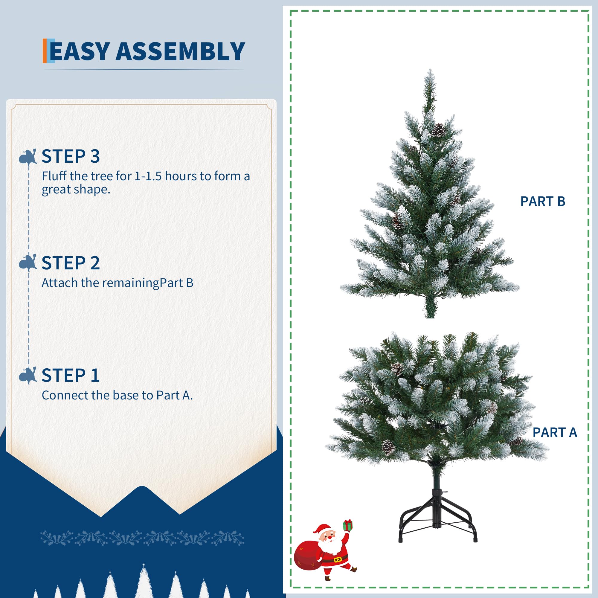 6FT Pre-Lit Artificial Christmas Tree with 250 Lights, 748 Snow-Covered Pine Needle Tips & Pine Cones, White Winter Themed Tree