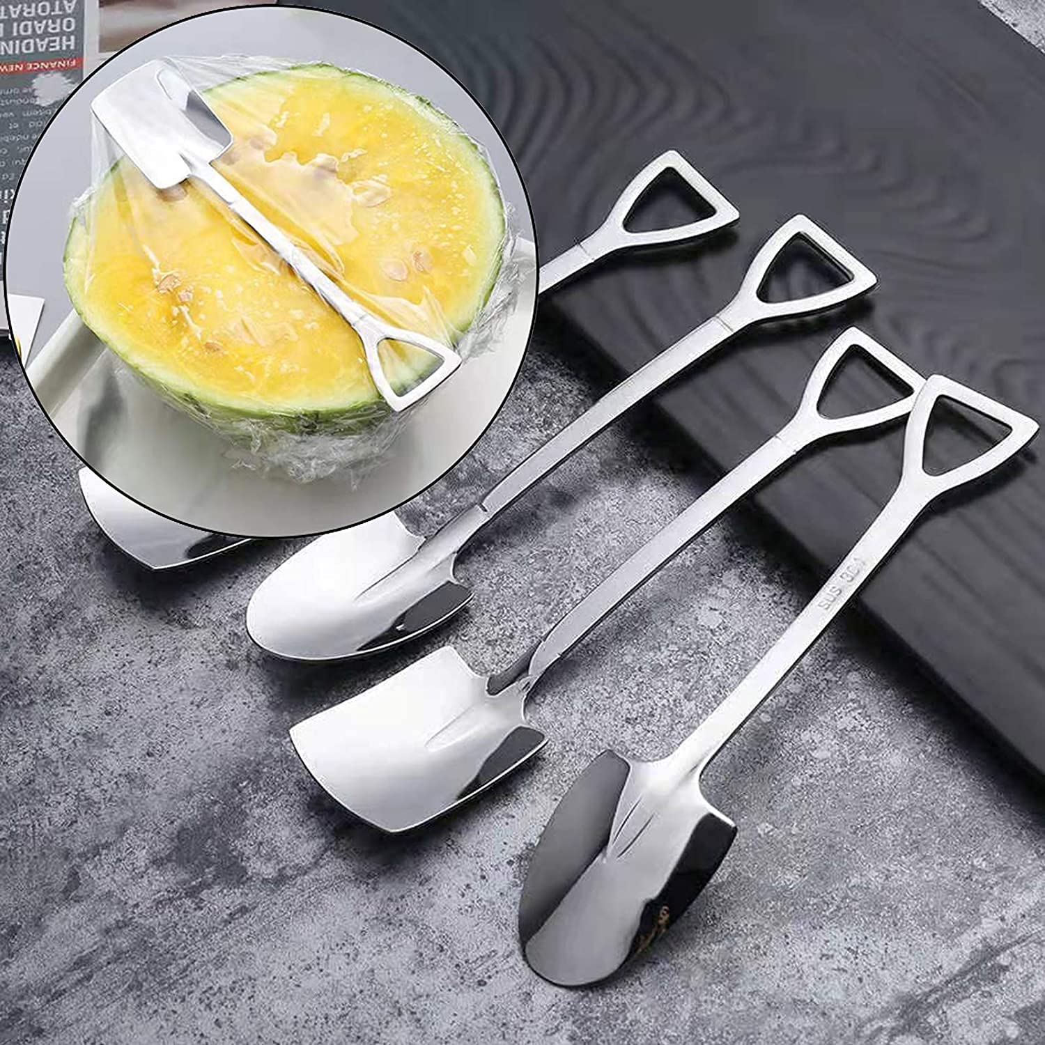 4 Pcs Stainless Steel Shovel Shape Spoon Pointed Spoon Coffee Tea Sugar Stirring Spoon Cake Dessert Spoon, Cat Dog Food Scooping