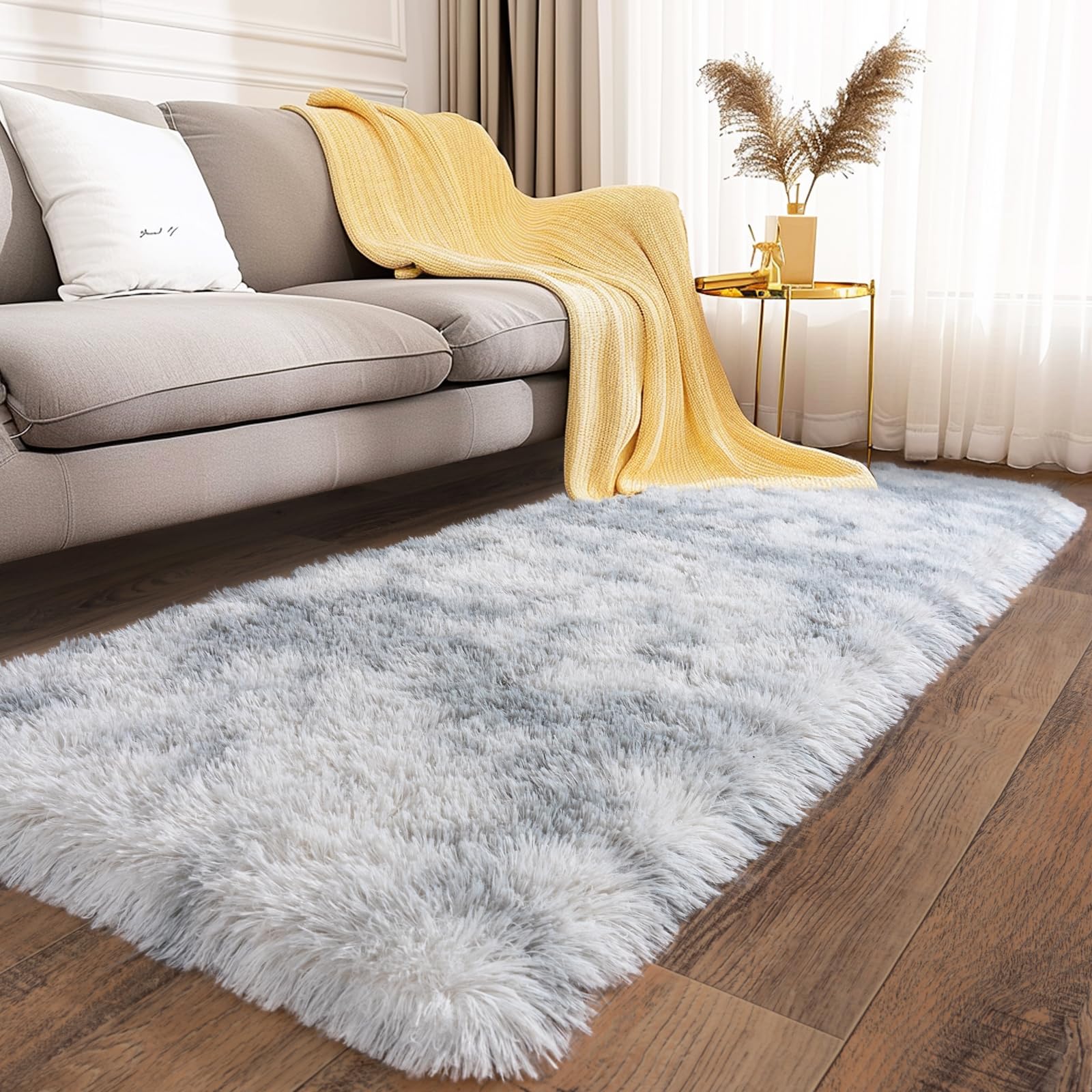 Ailyei Ultra Soft Runner Rugs with Upgraded Non-Slip Rubber Backing & Thick Memory Sponge, 2x6 Feet Fluffy Shag Throw Area Rug f