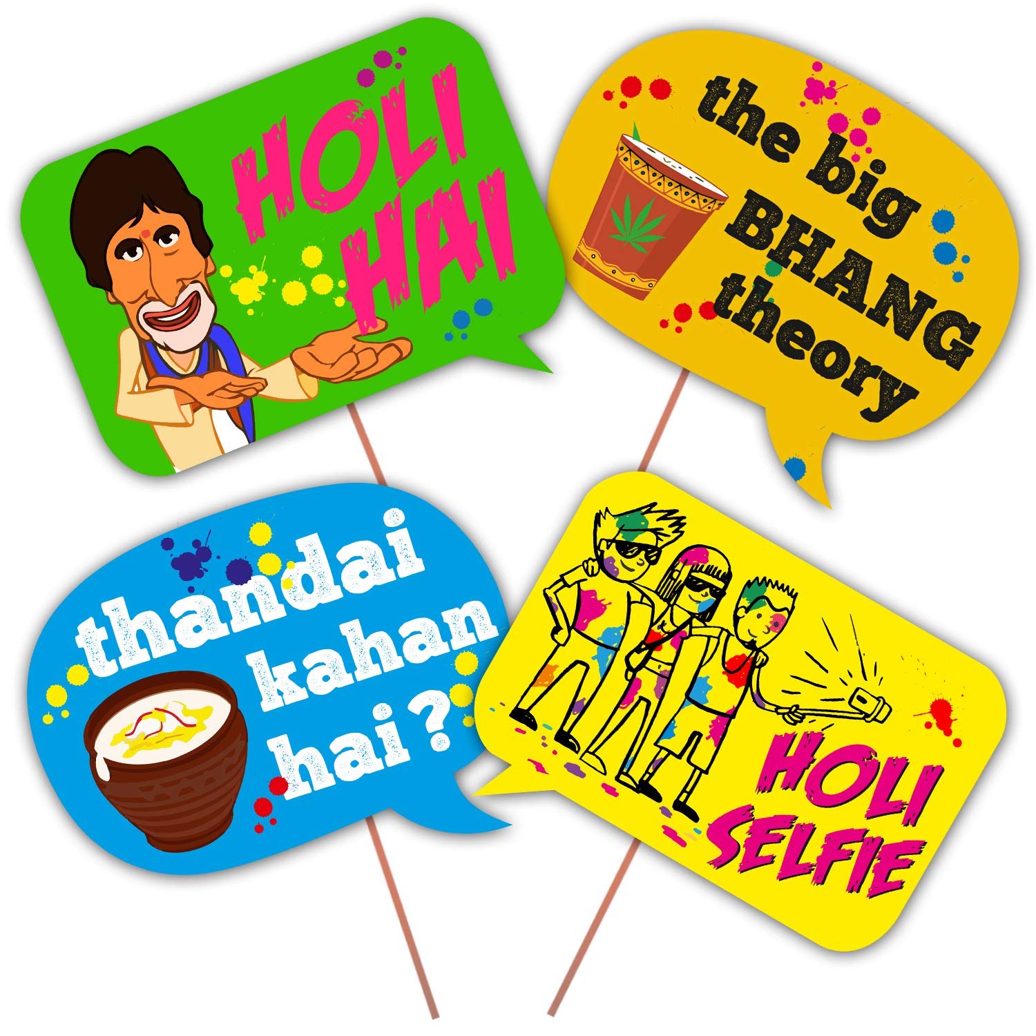 Zyozique 20 Pcs Holi Photo Booth Props/Holi Props for Photoshoot/Happy Holi Paper Banner/Happy Holi Decoration for Holi Festival