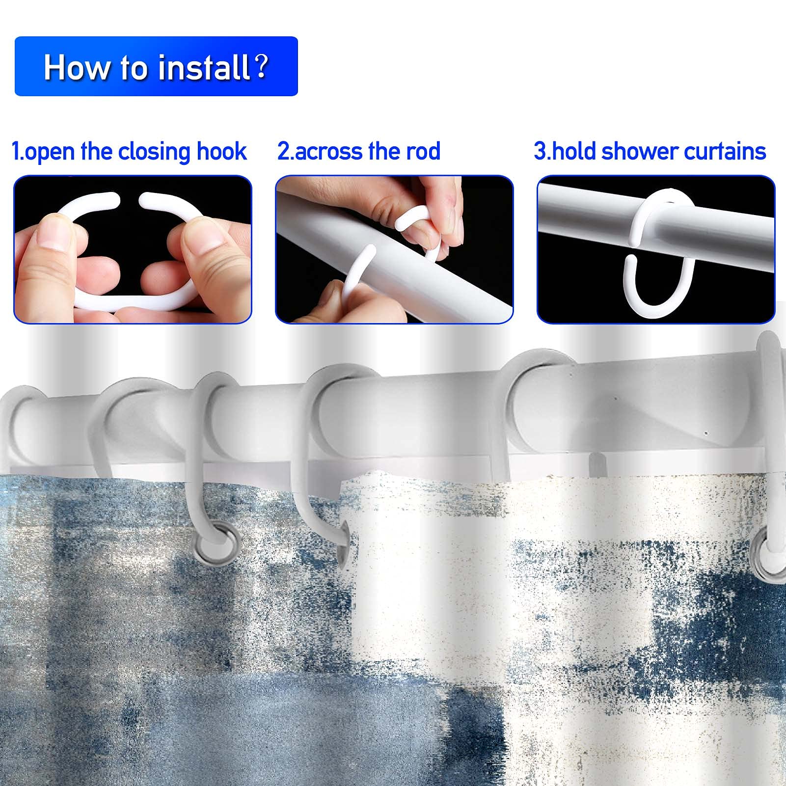 4Pcs Grey Bathroom Shower Curtain Sets with Rugs  Blue and Grey Abstract Painting Gray Retro Bathroom Sets with Shower Curtain and Rugs and Accessories