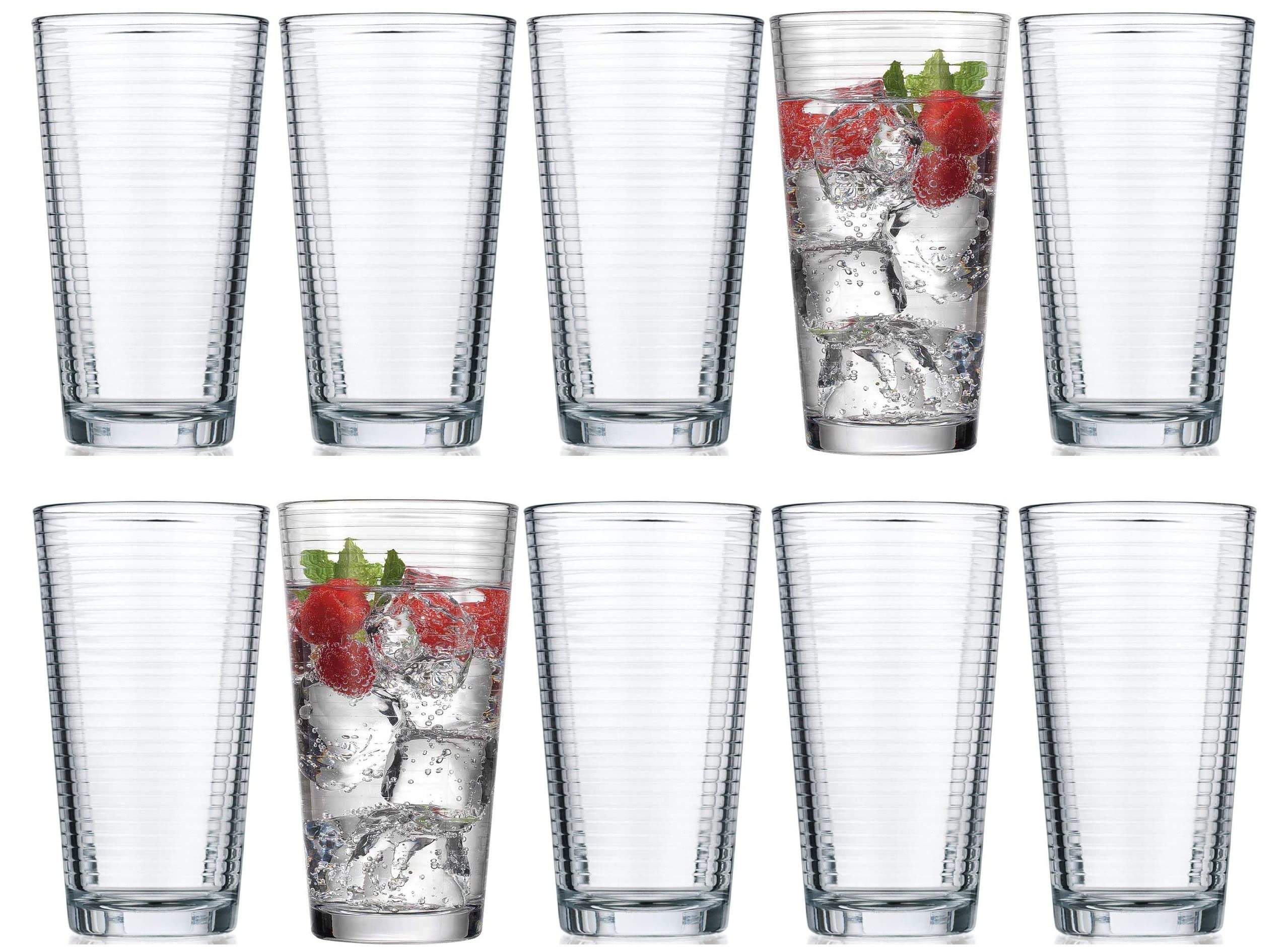 Glaver'S Drinking Glasses Set Of 10 Highball Glass Cups, Premium Quality 17 Oz. Coolers, Ribbed Glassware. Ideal For Water, Juic