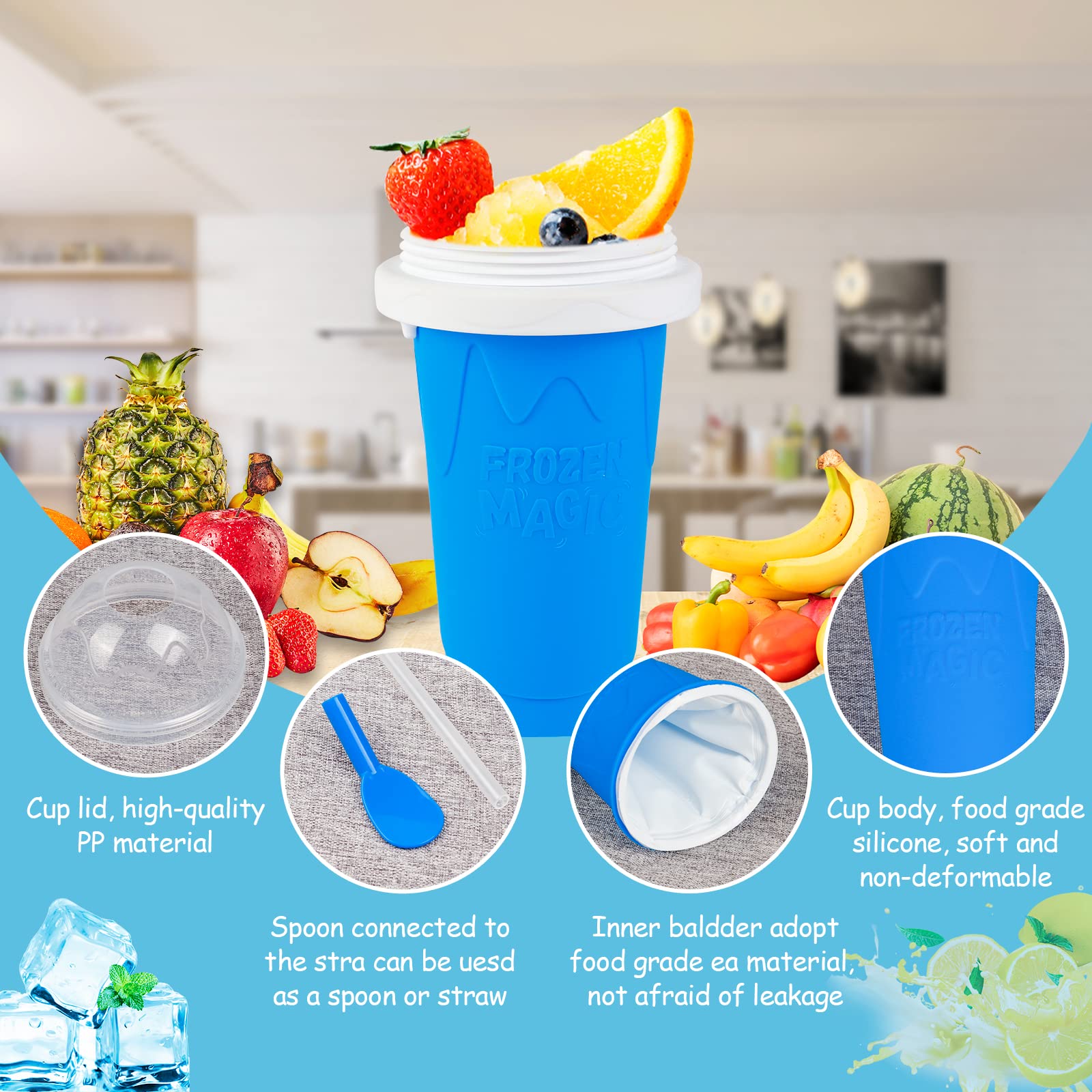 Slushie Maker Cup - TIK TOK Quick Frozen Magic Cup  Double Layers Slushie Cup  DIY Homemade Squeeze Icy Cup  Fasting Cooling Make And Serve Slushy Cup For Milk Shake  Smoothies  Slushies - Blue