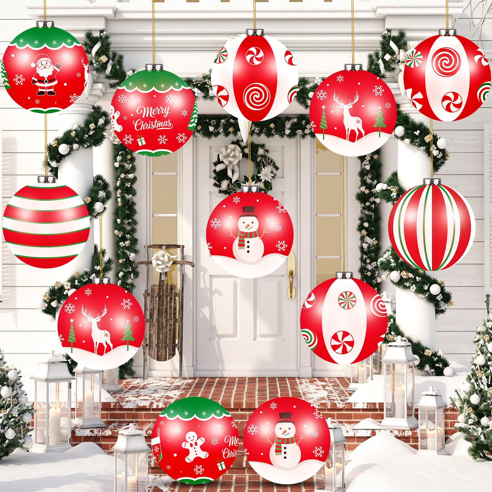 Jetec 12 Pcs Christmas Inflatable Balls 9 Inch Large Christmas Outdoor Ornaments Xmas Hanging Decorations for Winter Holiday Out
