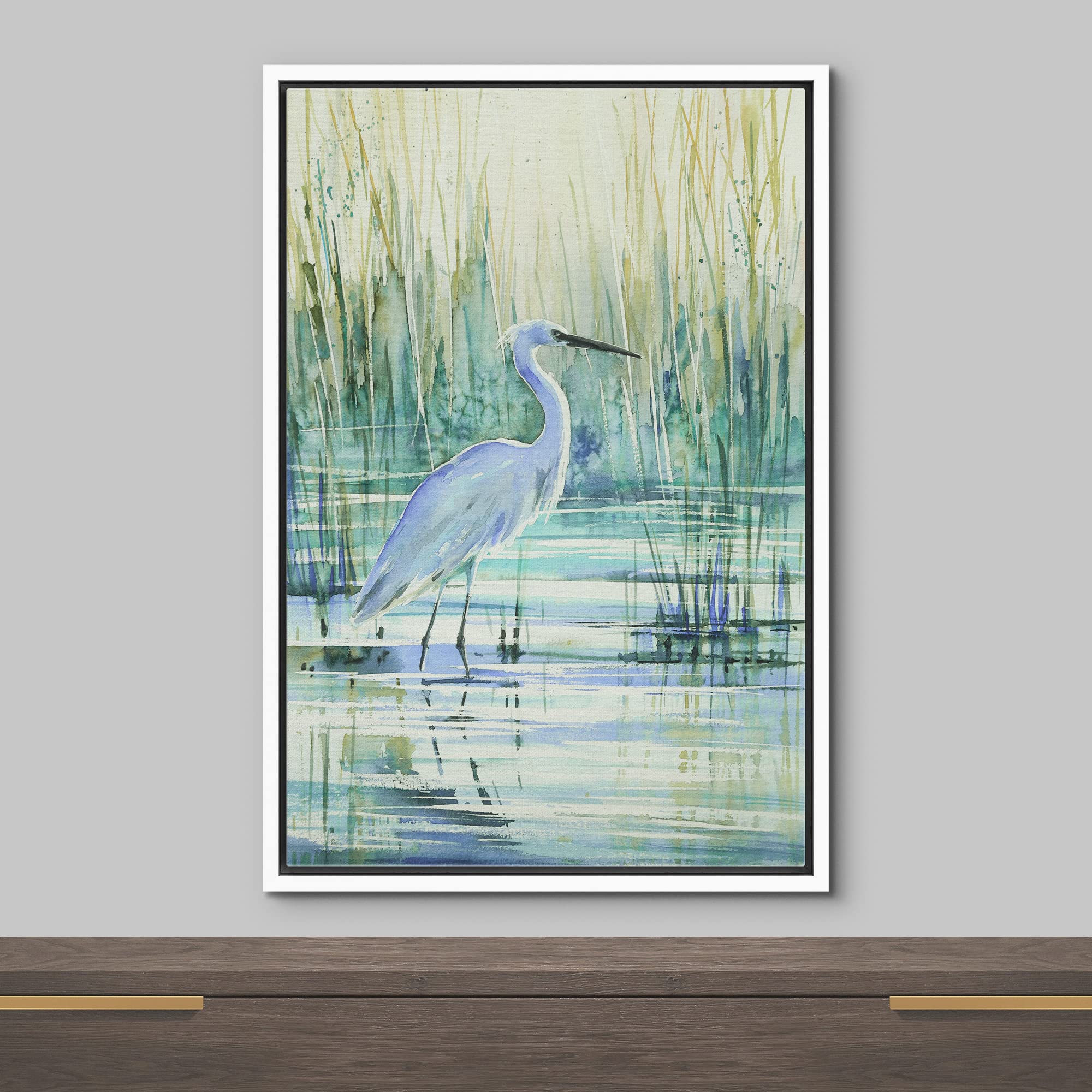 Wall26 Framed Canvas Print Wall Art Watercolor Pastel Swamp Crane Bird Nature Wilderness Illustrations Modern Art Decorative Rus