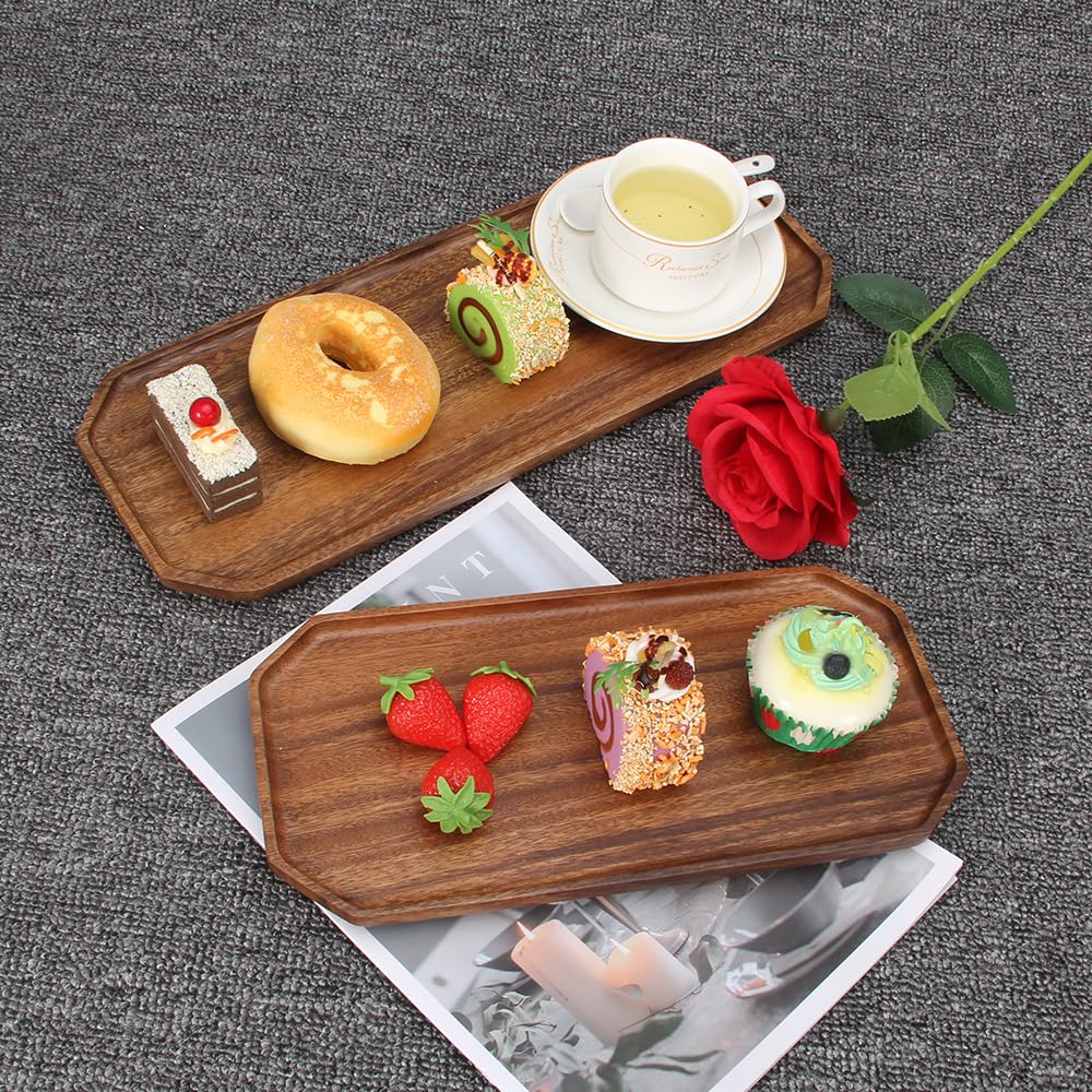 Set Of 2 Wooden Serving Platters Food Tray Charcuterie Boards Large Acacia Wood Trays For Kitchen Counter Wood Charcuterie Platt