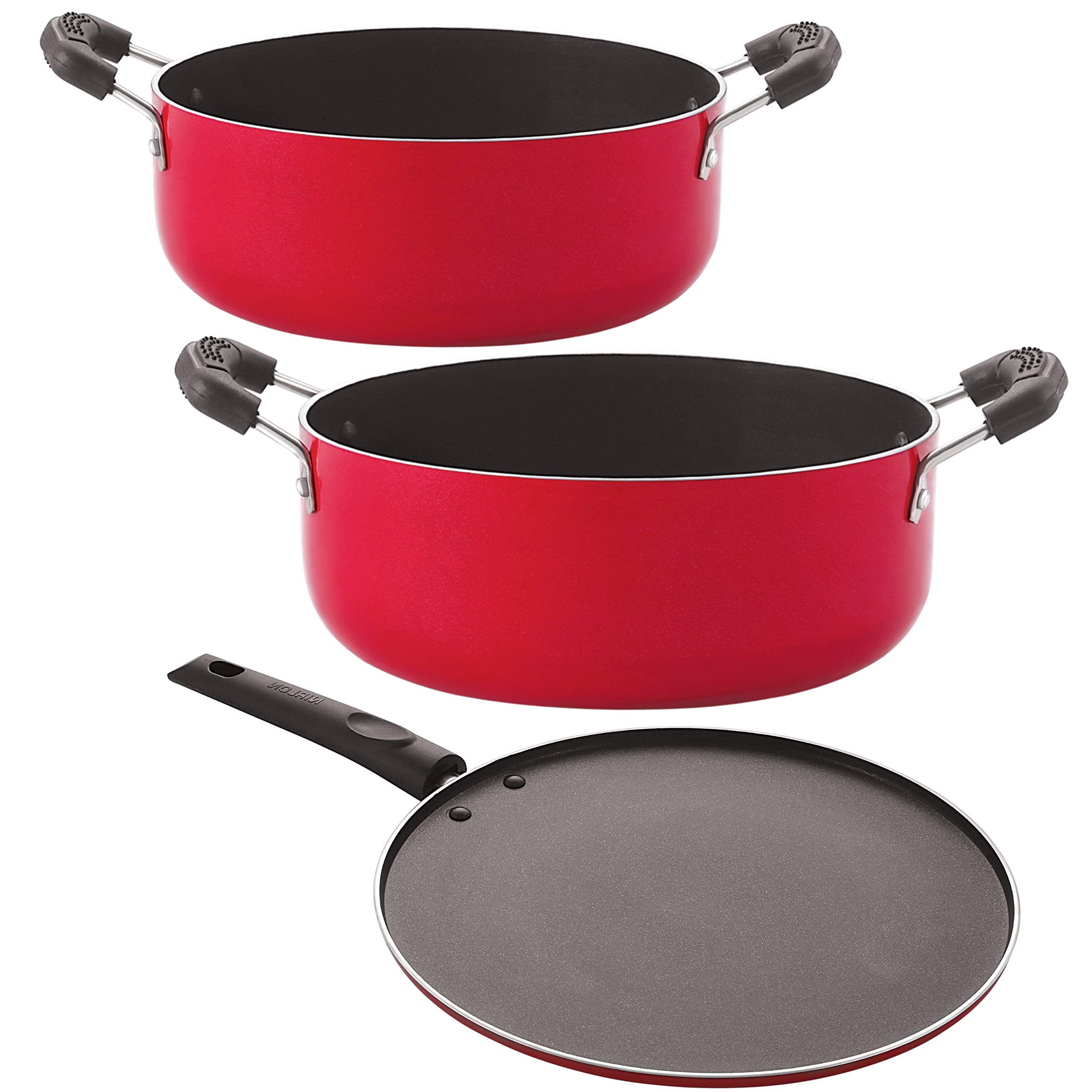 Nirlon NonStick Cookware Pots & Pan Combo Set With Bakelite Handle (Cs26_St12_Cs24)