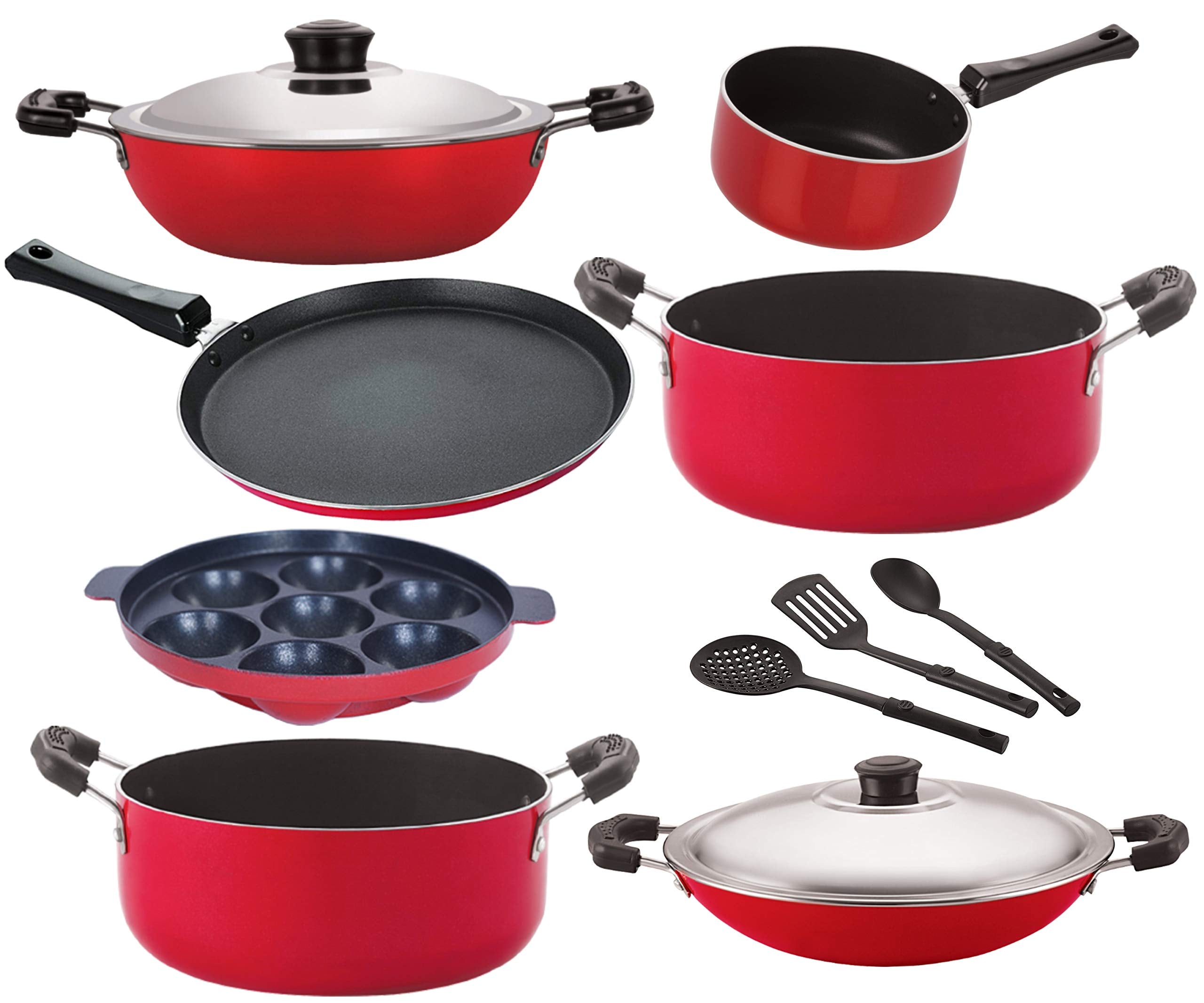 Nirlon Non Stick Coated Heat Resistance Pfoa Free Aluminium Kitchenware Gift Set Of10 Pieces (2.6Mm_Dkd(J)_Sp(M)_Cs20_Cs22_Ac_Ap
