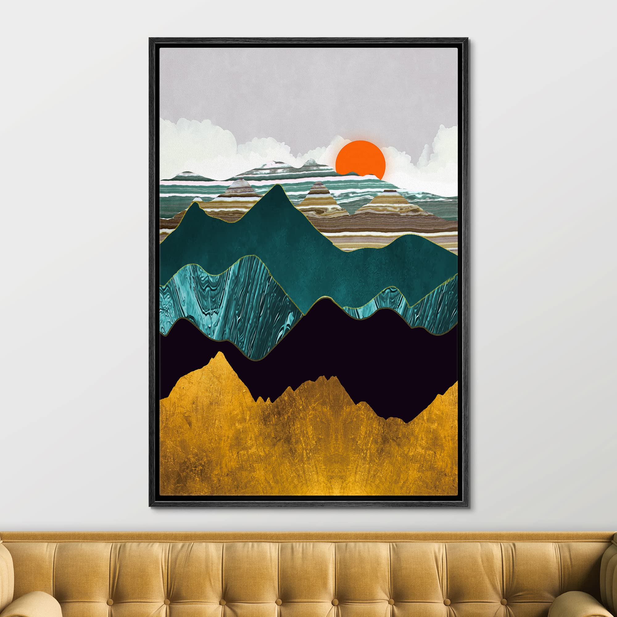 Signford Framed Canvas Print Wall Art Geometric Marble Mountain Landscape Nature Wilderness Illustrations Modern Art Decorative